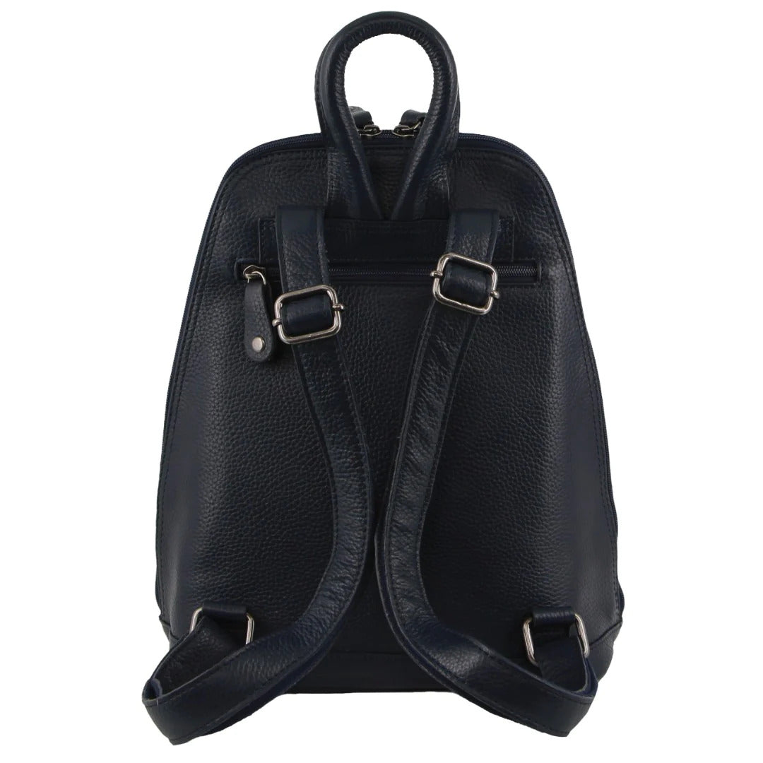Milleni Womens Twin Zip Backpack Nappa Italian Leather Travel Bag - Navy-3