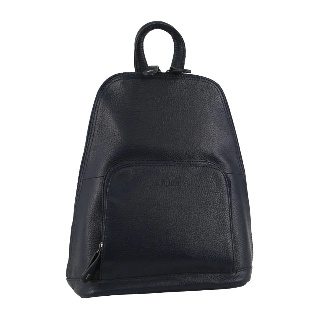 Milleni Womens Twin Zip Backpack Nappa Italian Leather Travel Bag - Navy-0