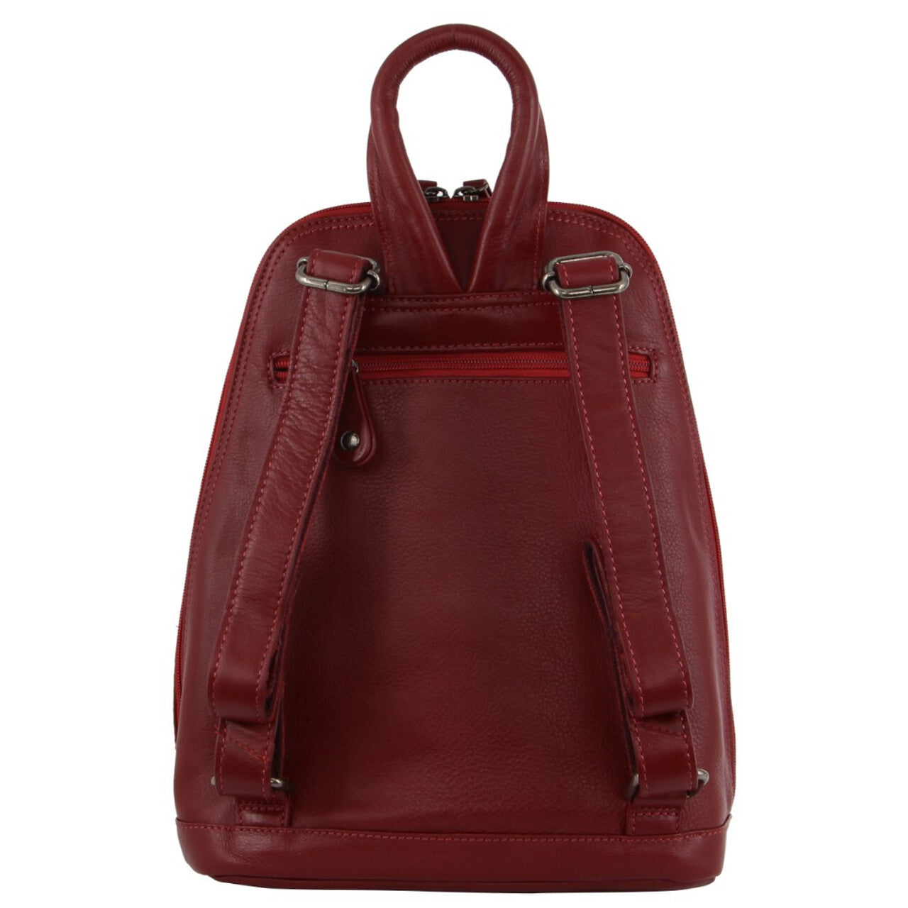 Milleni Womens Twin Zip Backpack Nappa Italian Leather Bag Travel - Red-3