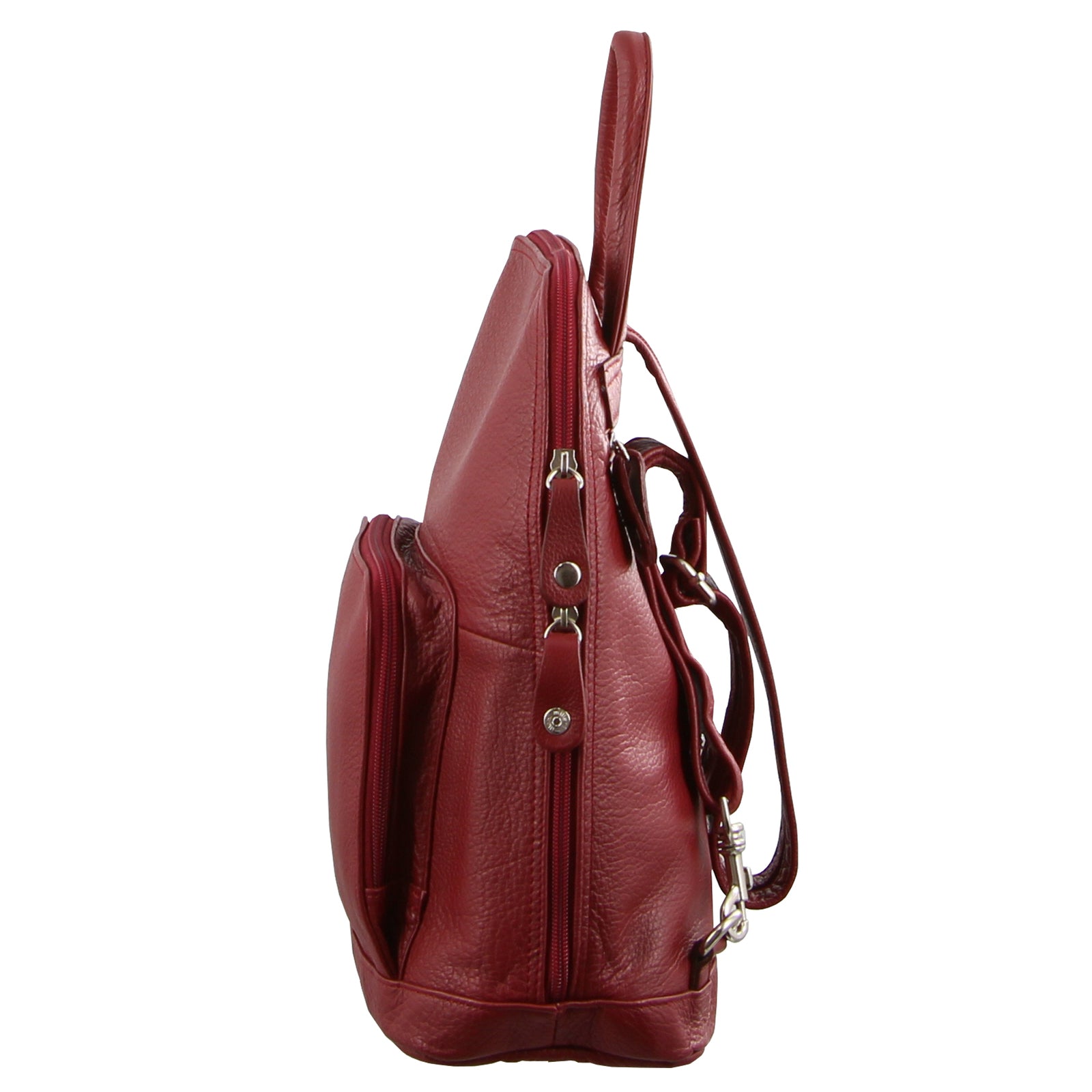 Milleni Womens Twin Zip Backpack Nappa Italian Leather Bag Travel - Red-2