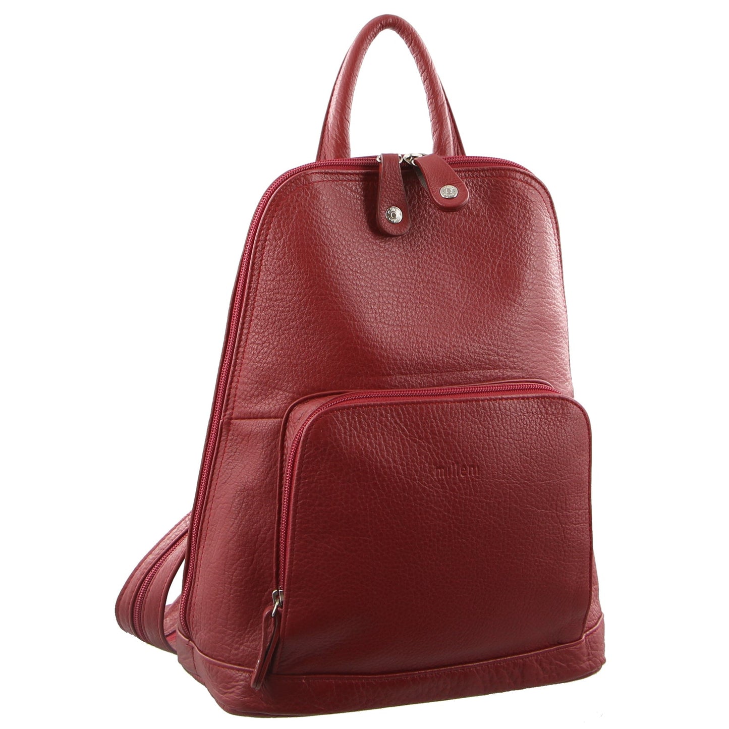 Milleni Womens Twin Zip Backpack Nappa Italian Leather Bag Travel - Red-0