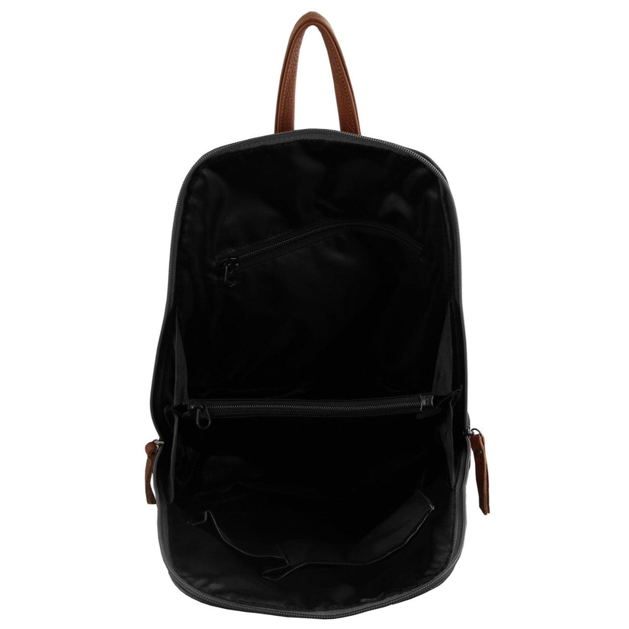 Milleni Ladies Genuine Italian Leather Backpack Bag Twin Zip - Black/Chestnut-3