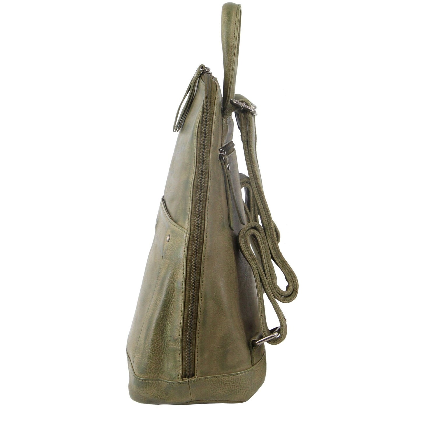 Milleni Ladies Genuine Italian Leather Backpack Bag Twin Zip - Olive-2