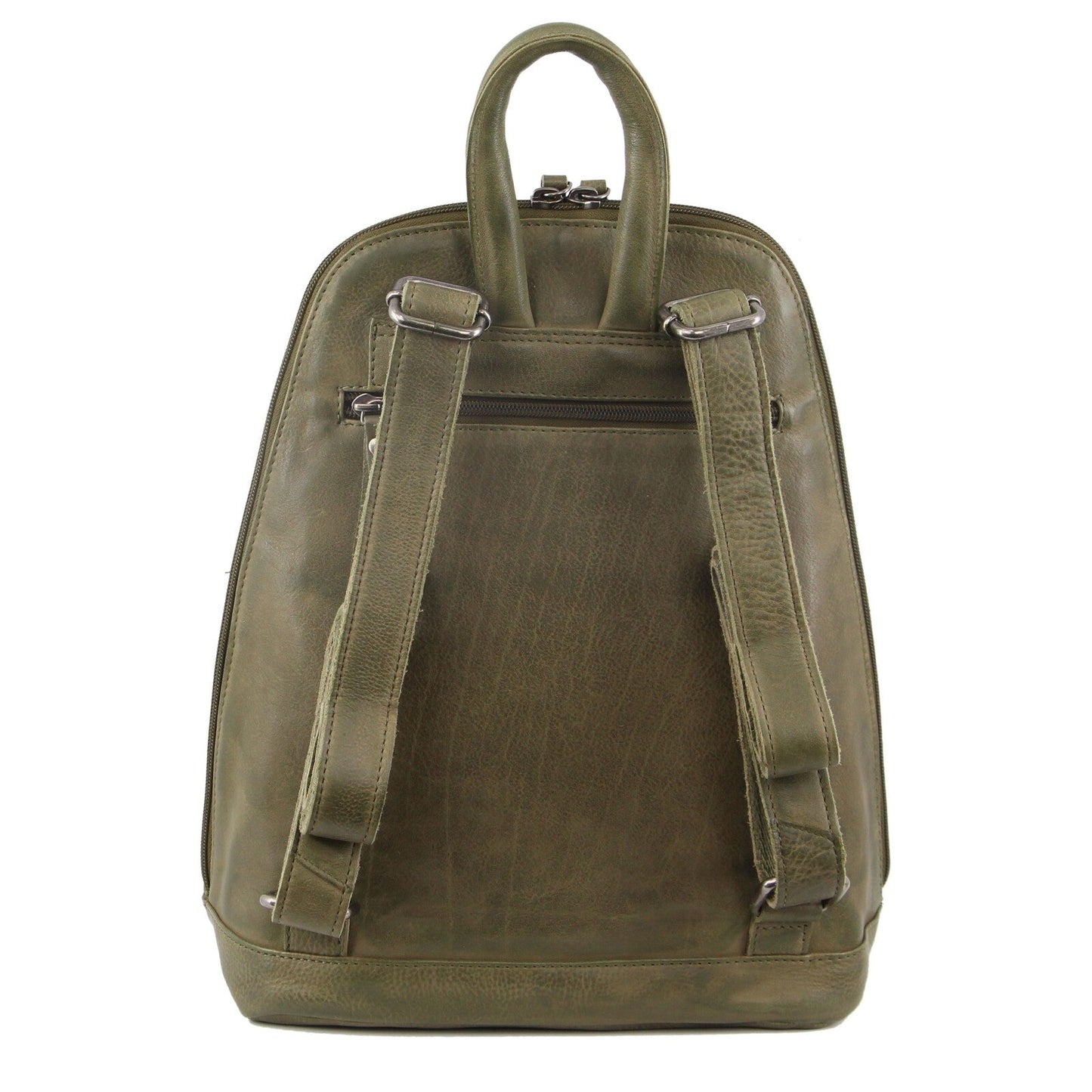 Milleni Ladies Genuine Italian Leather Backpack Bag Twin Zip - Olive-3