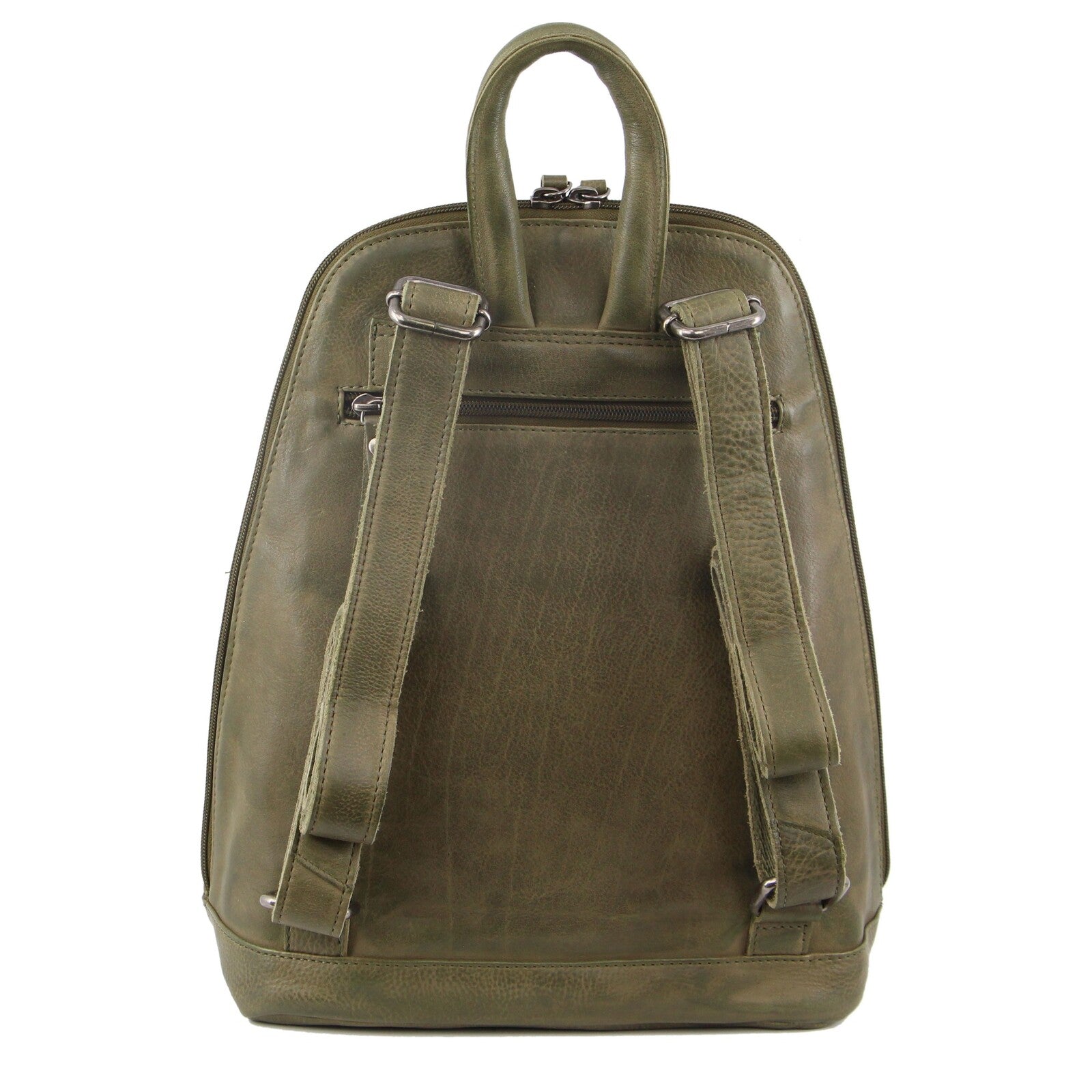 Milleni Ladies Genuine Italian Leather Backpack Bag Twin Zip - Olive-3