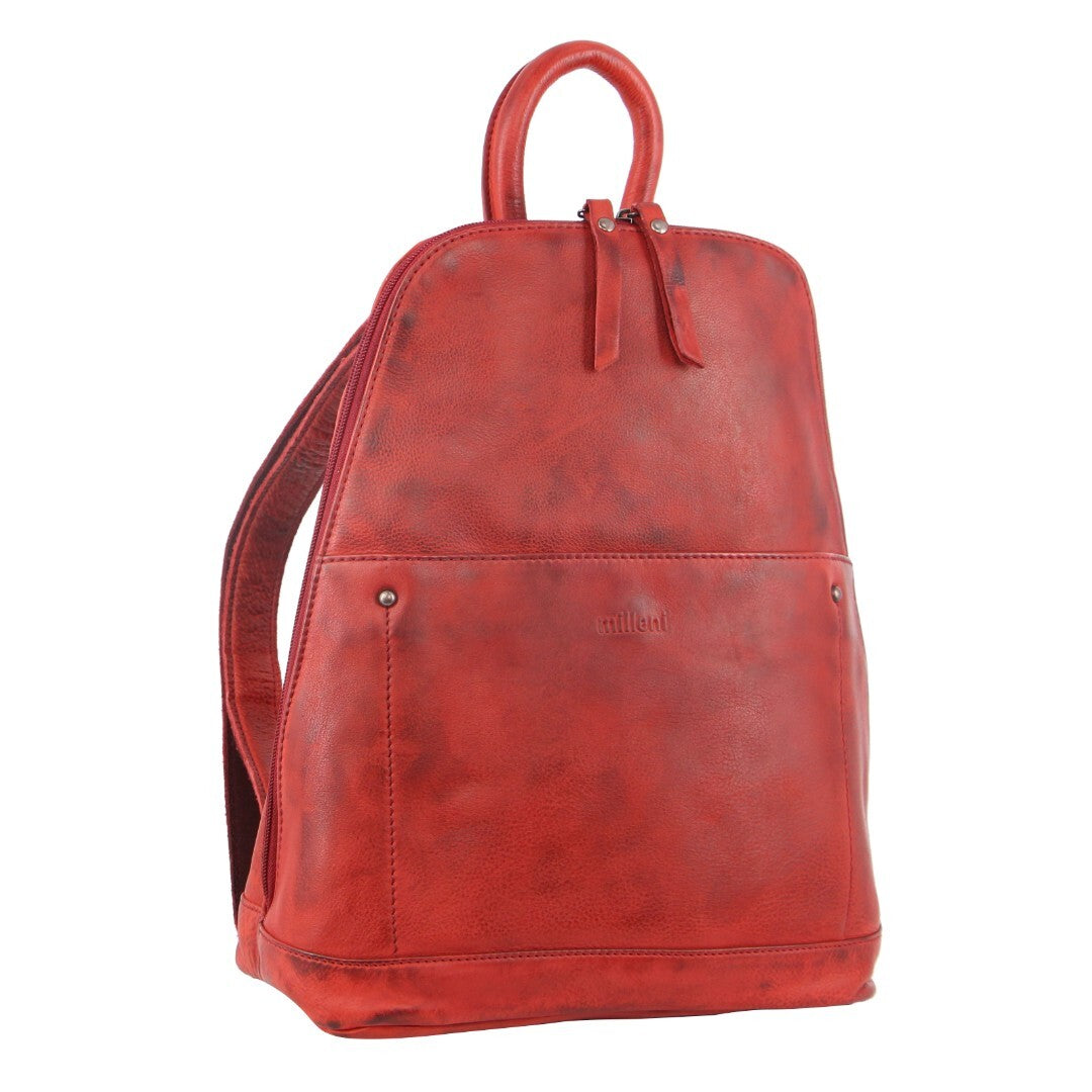 Milleni Genuine Italian Leather Soft Leather Backpack Travel Bag - Red-1