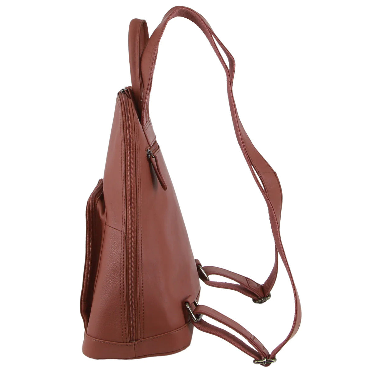 Milleni Ladies Backpack Leather Twin Zip Rucksack School Shoulder Bag - Rose-2