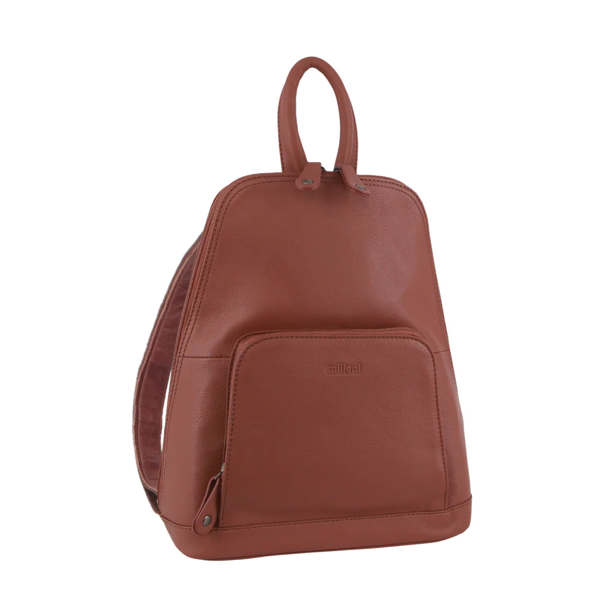Milleni Ladies Backpack Leather Twin Zip Rucksack School Shoulder Bag - Rose-0