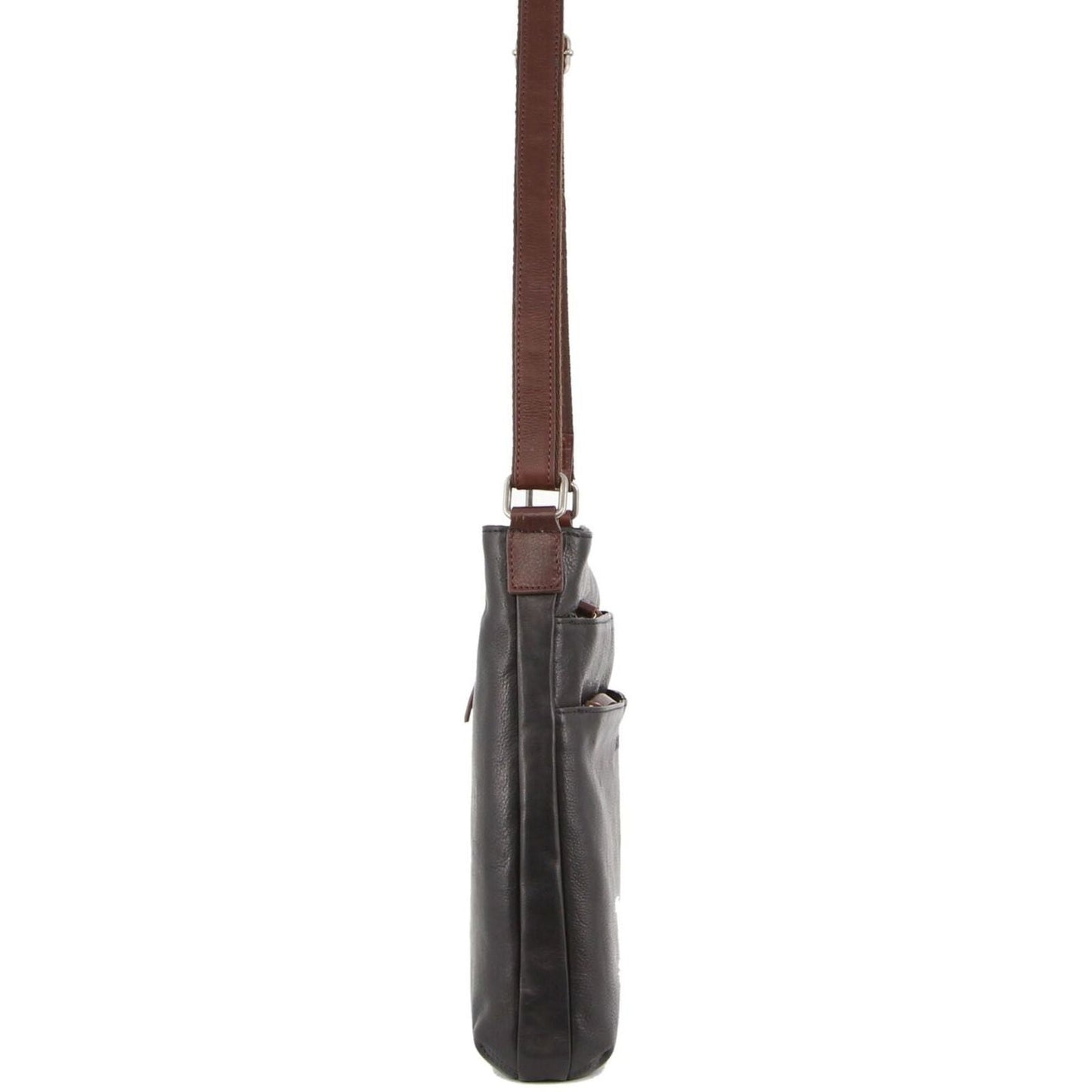 Milleni Womens Italian Leather Bag Soft Nappa Leather Cross-Body Travel - Black/Chestnut-2