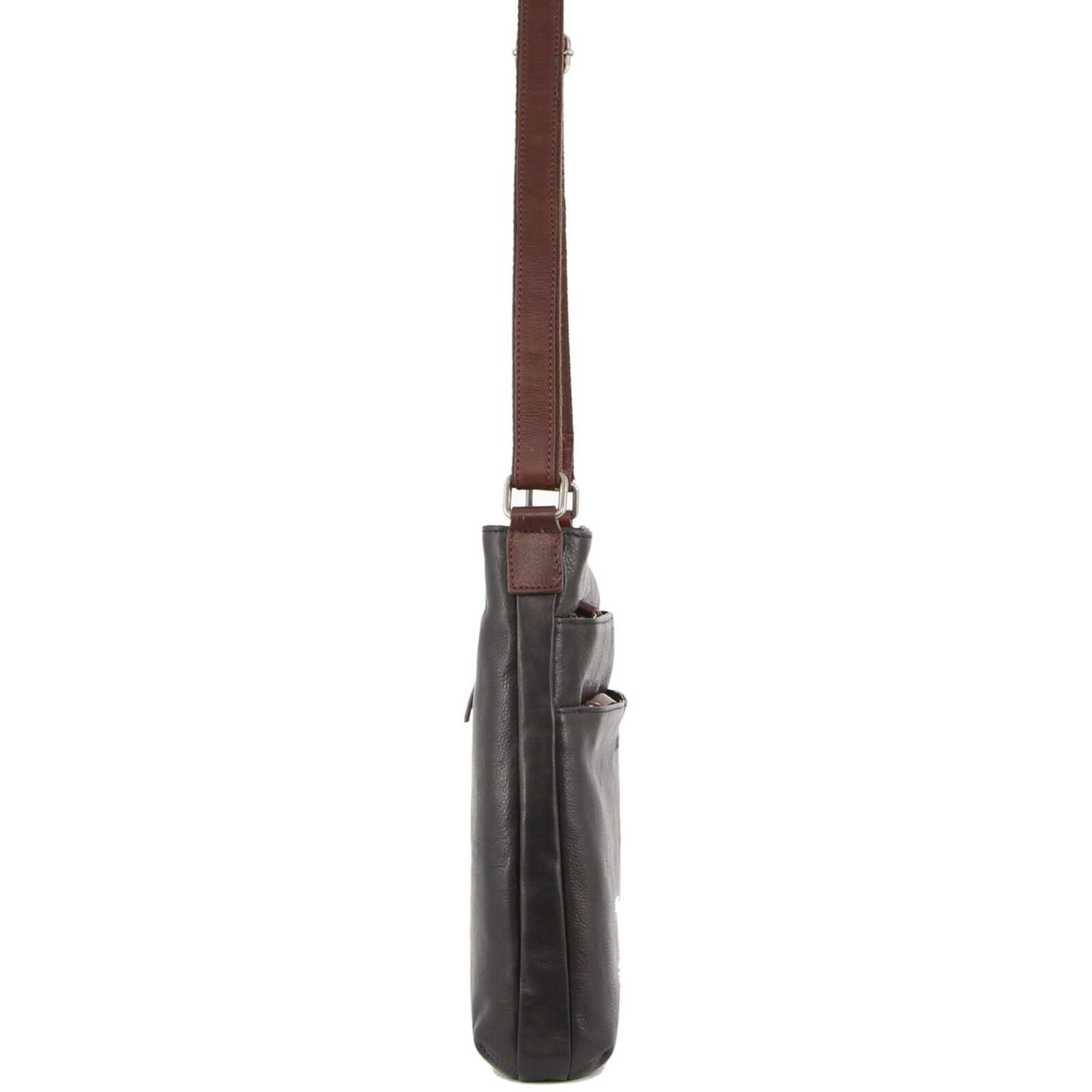 Milleni Womens Italian Leather Bag Soft Nappa Leather Cross-Body Travel - Black/Chestnut-2