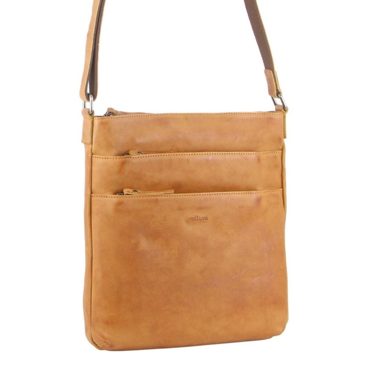 Milleni Womens Italian Leather Bag Soft Nappa Leather Cross-Body Travel - Caramel-1