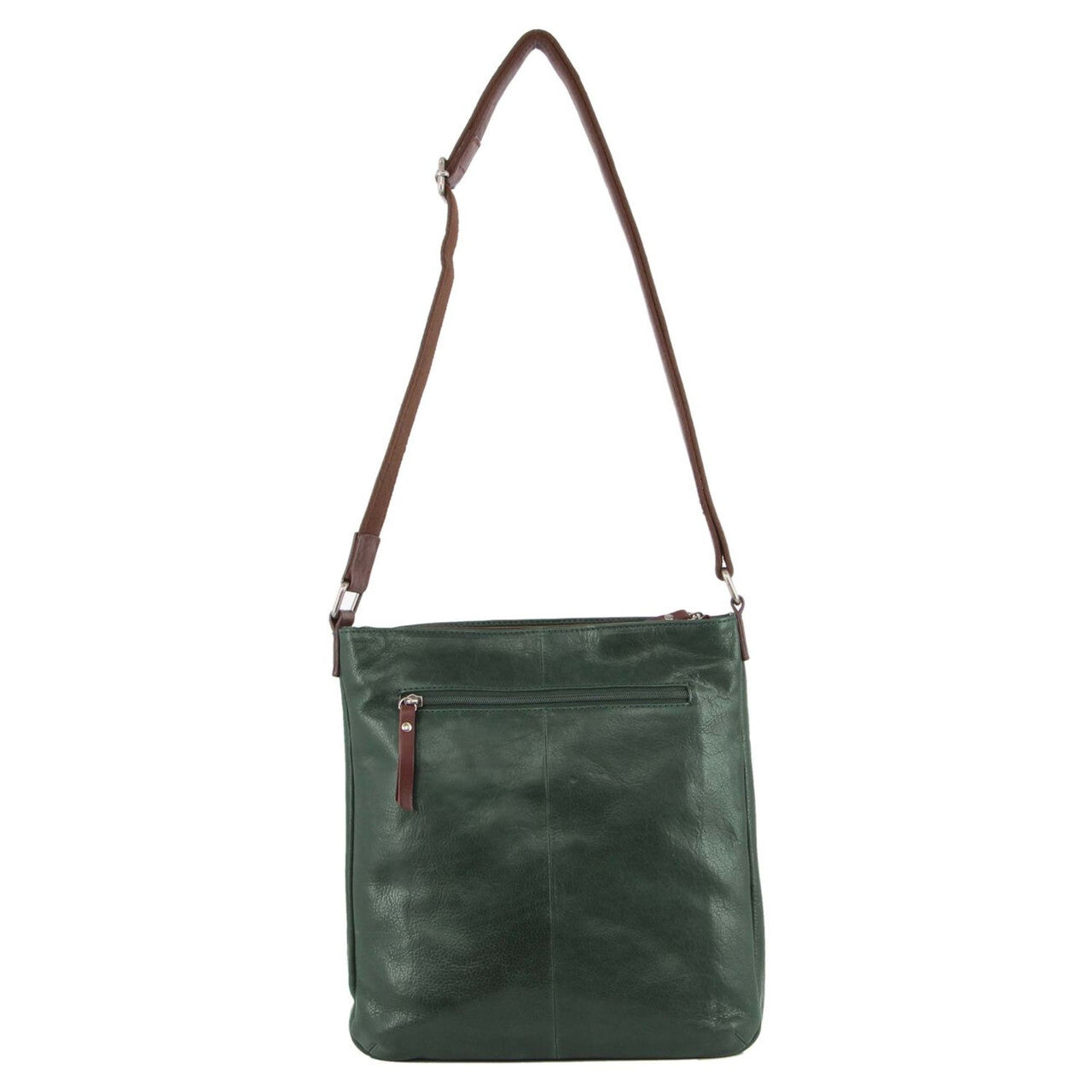 Milleni Ladies Nappa Leather Zip Closure Cross Body Bag Travel - Emerald/Chestnut-3