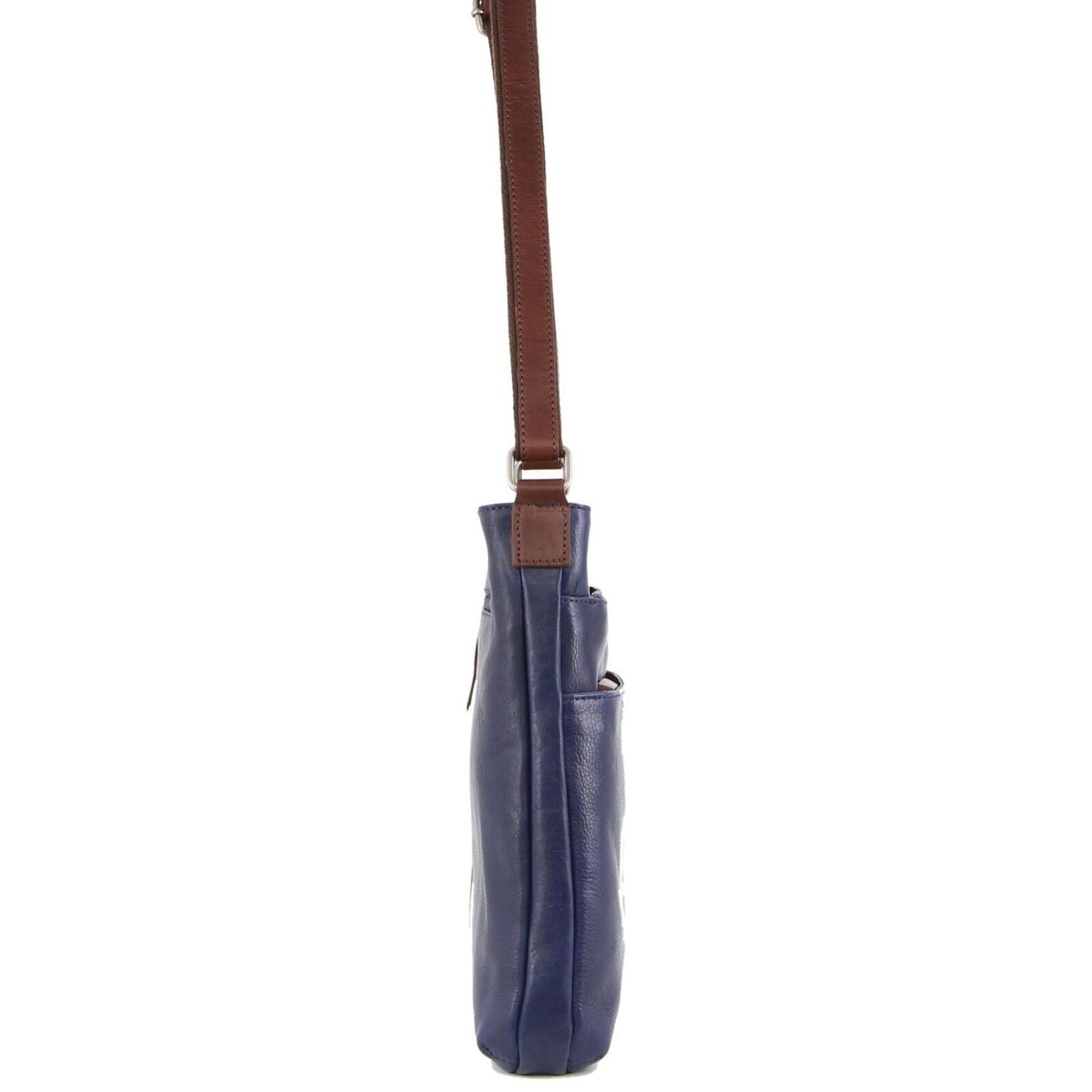 Milleni Womens Italian Leather Bag Soft Nappa Leather Cross-Body Travel - Indigo/Chestnut-3