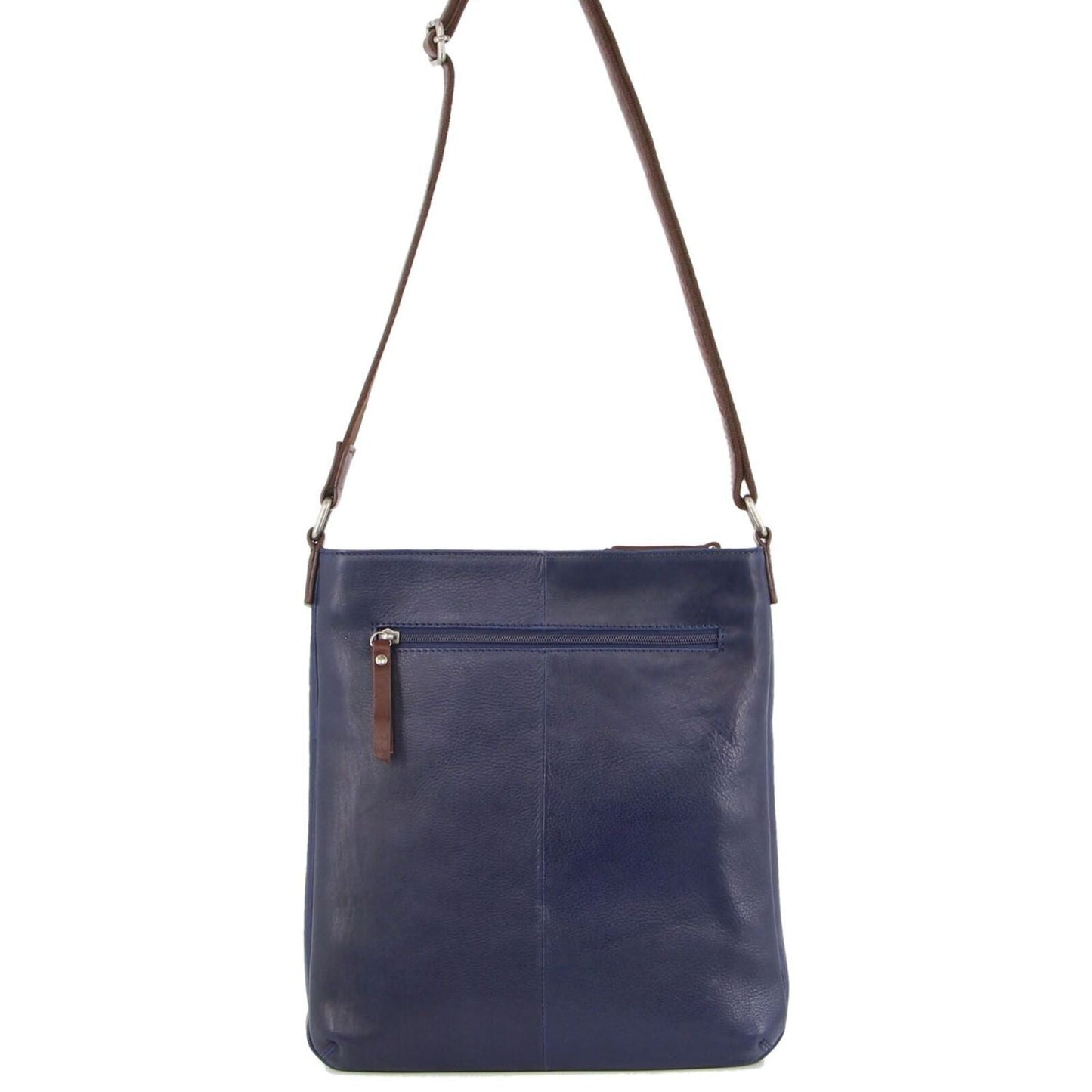 Milleni Womens Italian Leather Bag Soft Nappa Leather Cross-Body Travel - Indigo/Chestnut-2