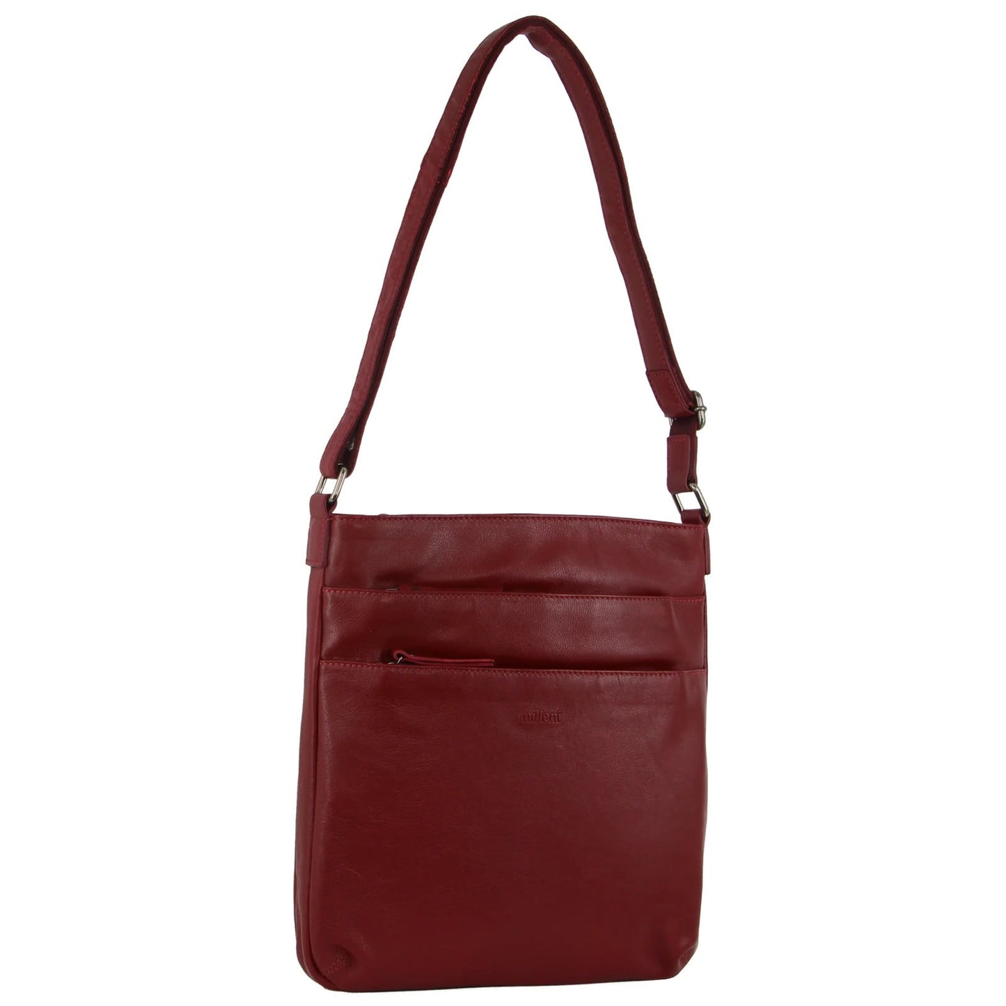 Milleni Ladies Nappa Leather Zip Closure Cross Body Bag Travel - Red-0