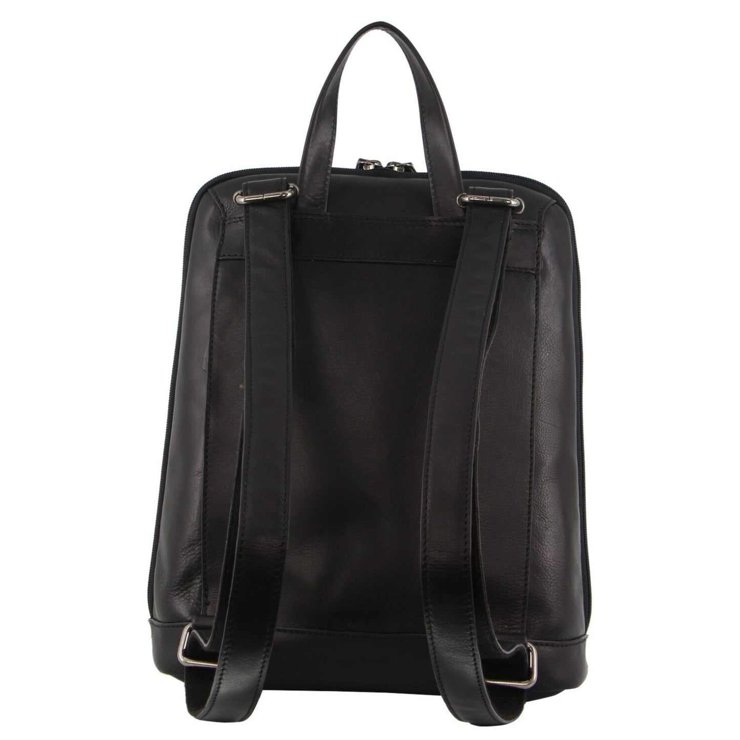 Milleni Ladies Nappa Leather Bag Twin Zip Backpack w/ Zipped Pocket - Black-3