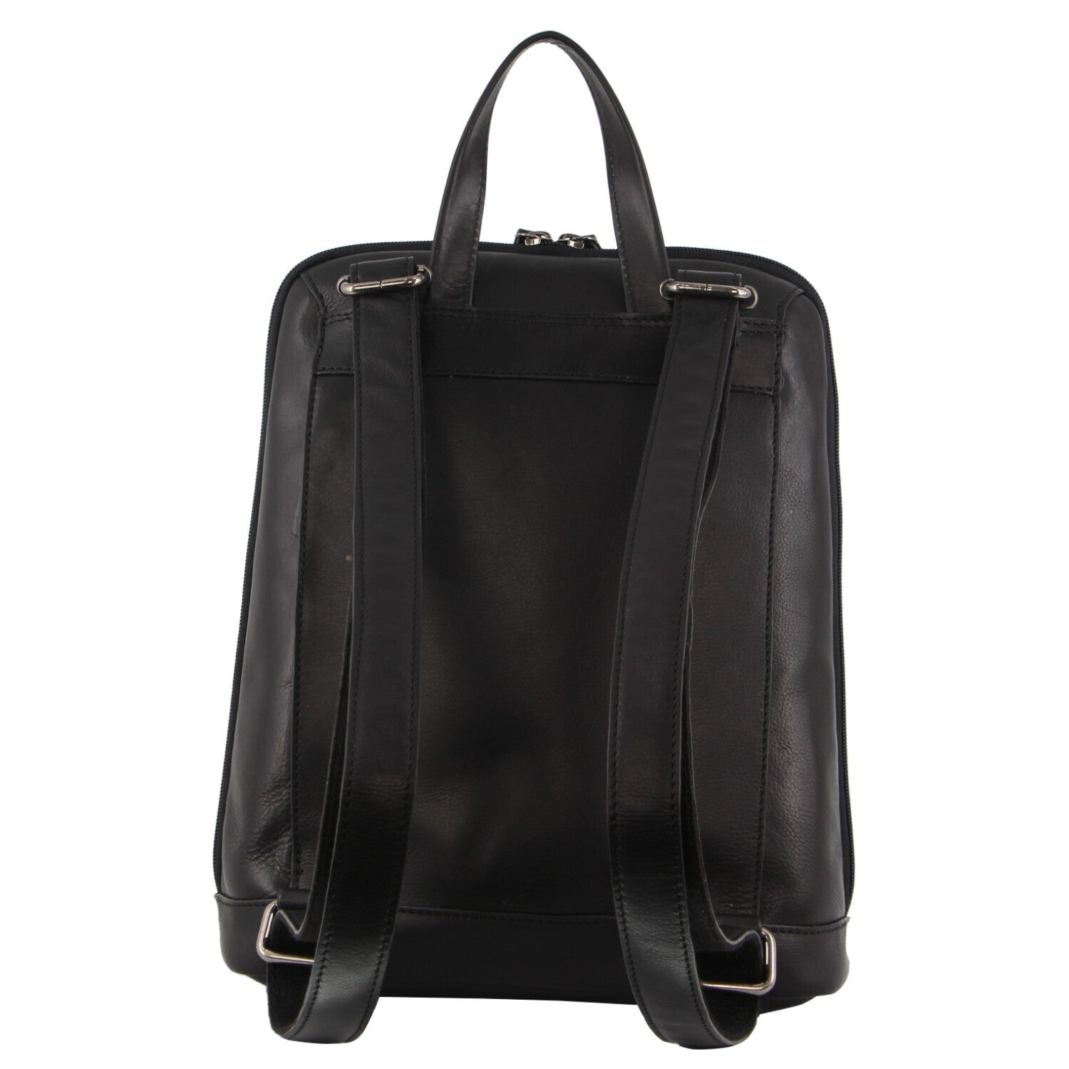 Milleni Ladies Nappa Leather Bag Twin Zip Backpack w/ Zipped Pocket - Black-3