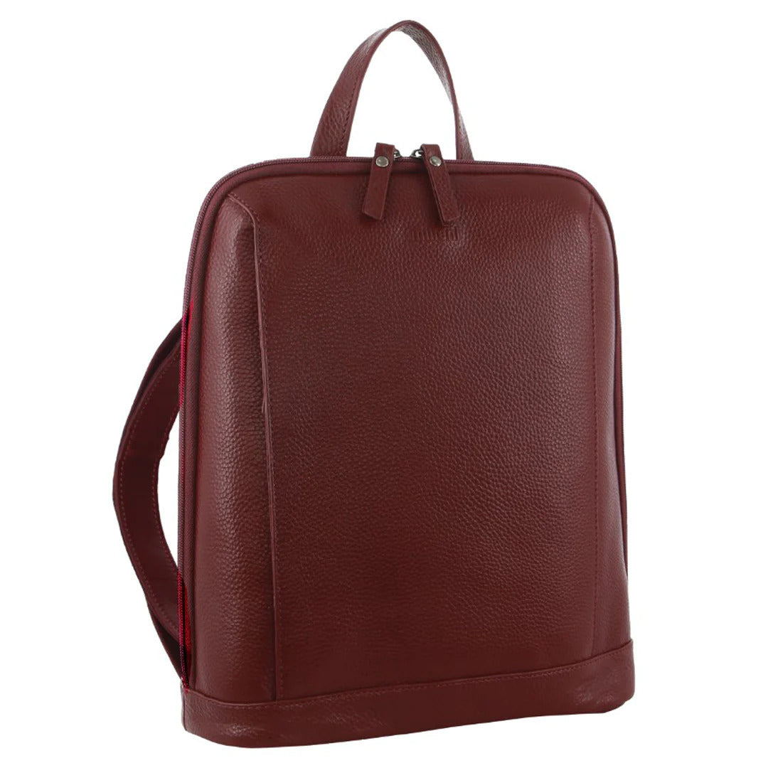 Milleni Ladies Nappa Leather Bag Twin Zip Backpack w/ Zipped Pocket - Cabernet Red-1
