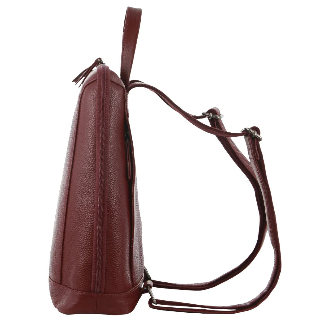 Milleni Ladies Nappa Leather Bag Twin Zip Backpack w/ Zipped Pocket - Cabernet Red-2