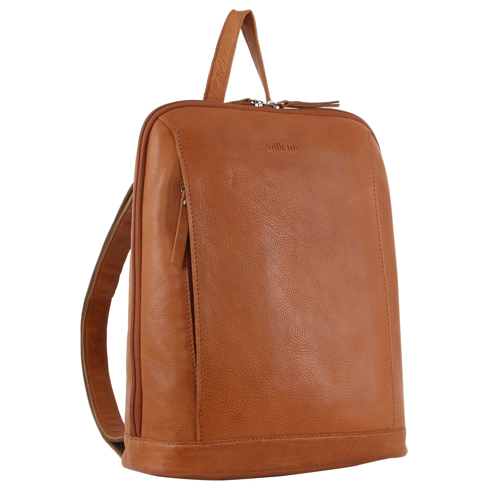 Milleni Ladies Backpack Shoulder Bag Nappa Leather Womens Rucksack - Cognac-0