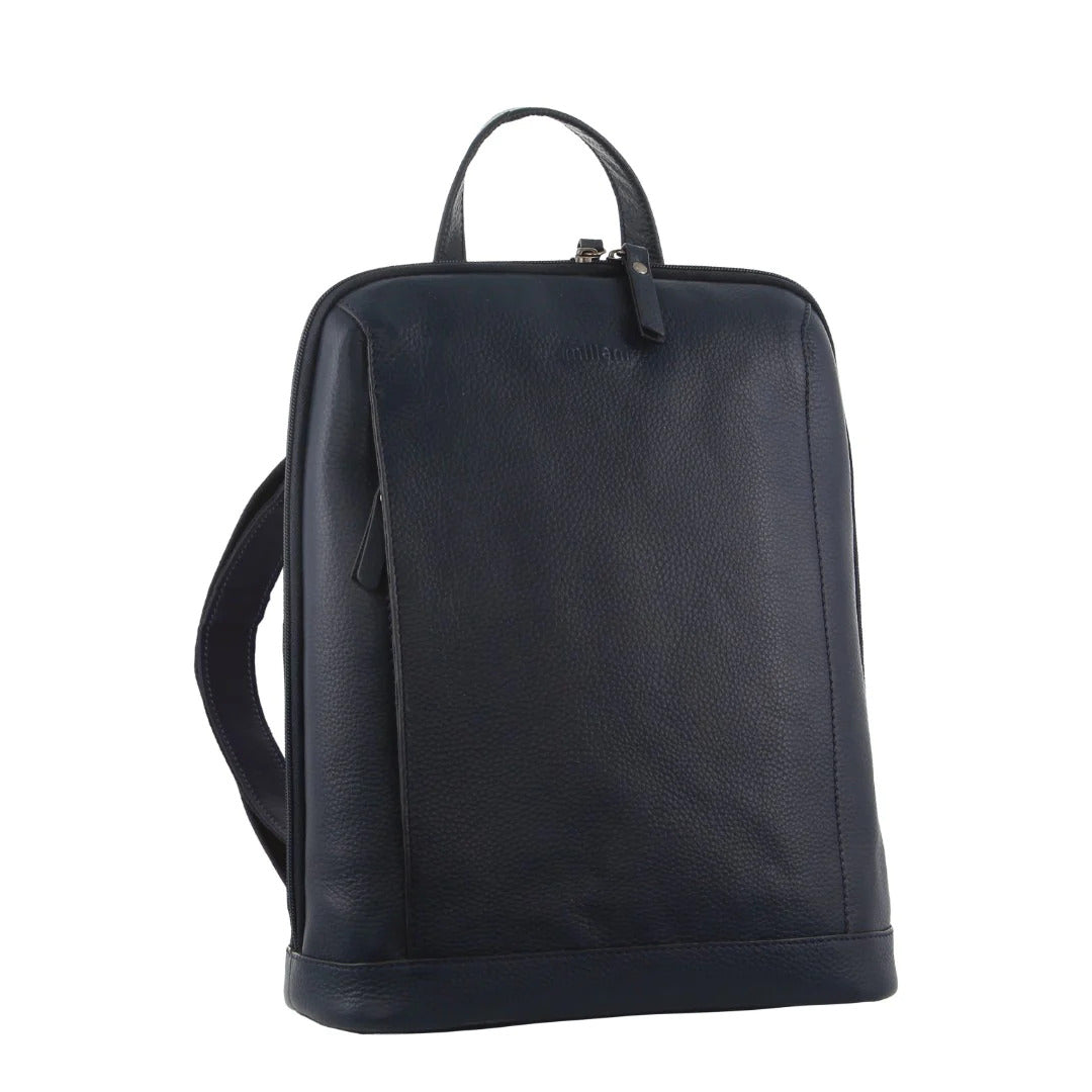 Milleni Ladies Backpack Nappa Leather Womens Shoulder Bag Rucksack Travel - Navy-0