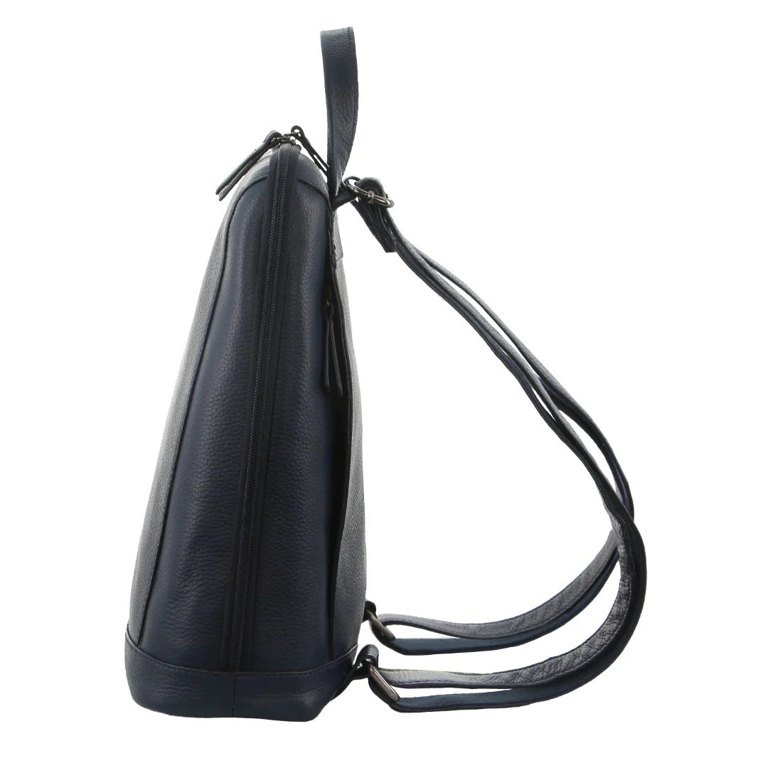 Milleni Ladies Backpack Nappa Leather Womens Shoulder Bag Rucksack Travel - Navy-2