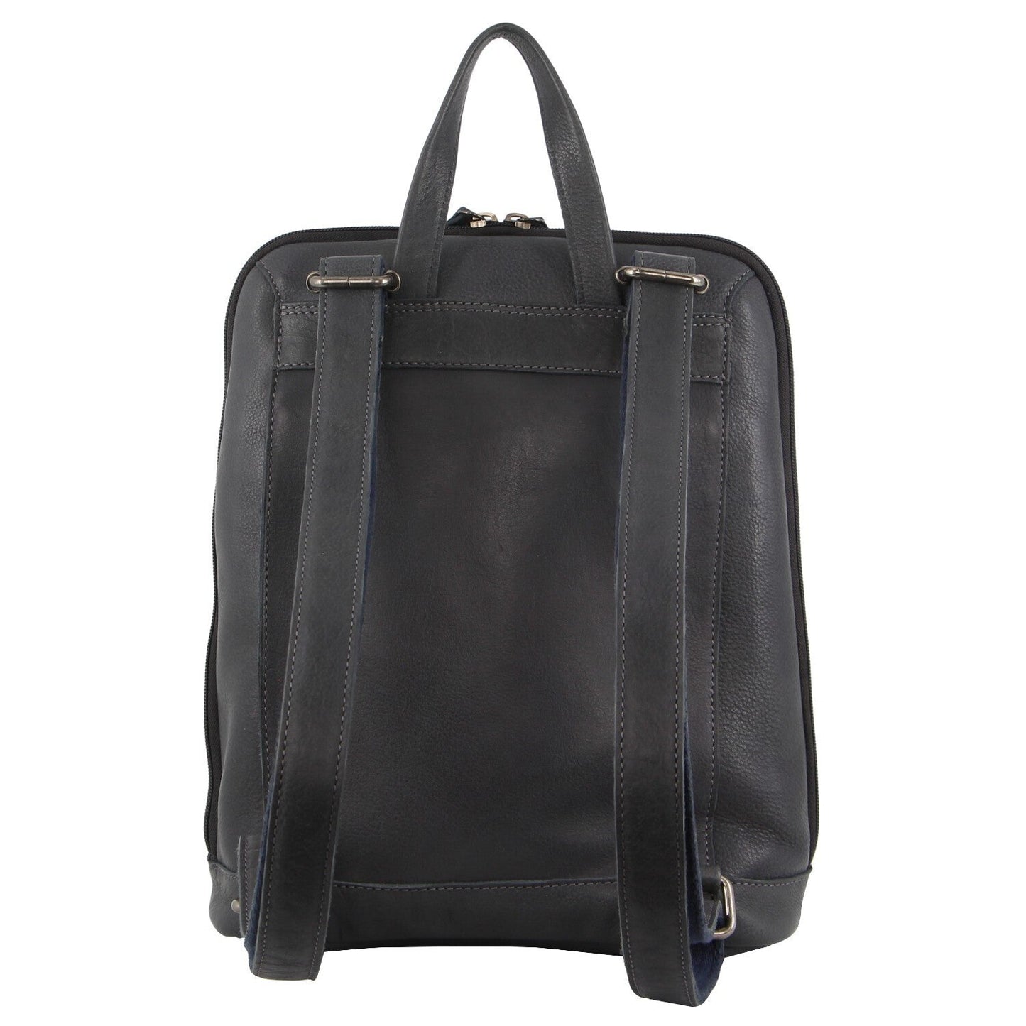 Milleni Ladies Nappa Leather Bag Twin Zip Backpack w/ Zipped Pocket - Teal-3
