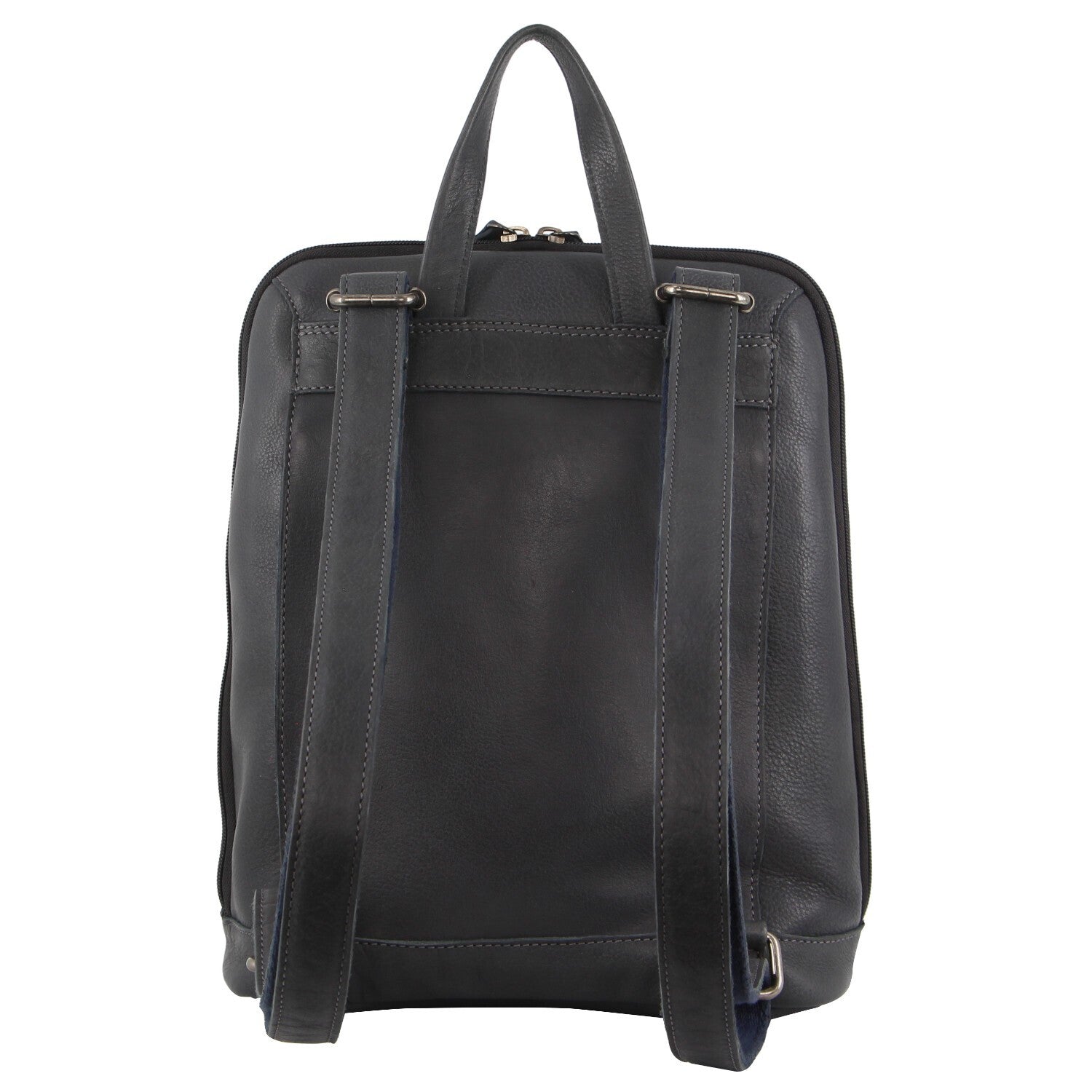 Milleni Ladies Nappa Leather Bag Twin Zip Backpack w/ Zipped Pocket - Teal-3