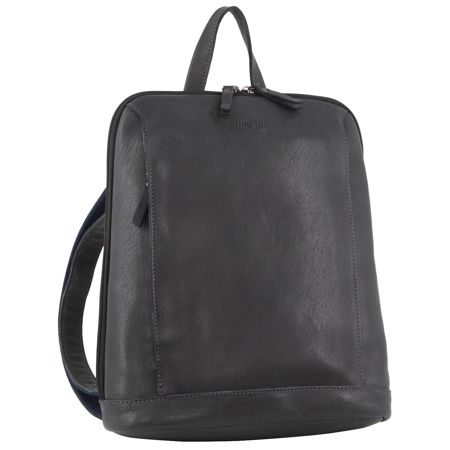 Milleni Ladies Nappa Leather Bag Twin Zip Backpack w/ Zipped Pocket - Teal-1
