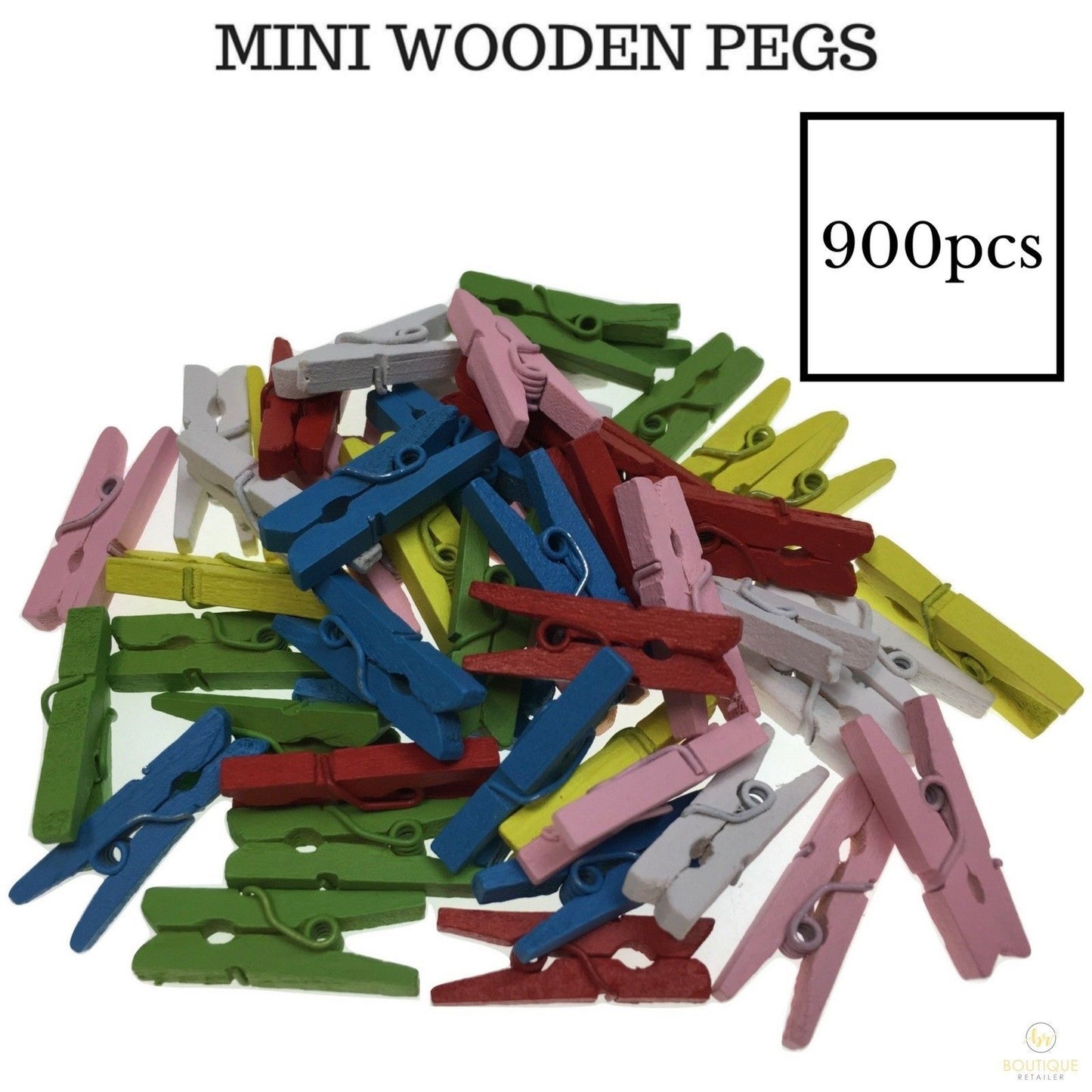 900pcs MINI WOODEN PEGS Natural Craft Baby Shower Clothes Pin Scrapbook 35mm-1