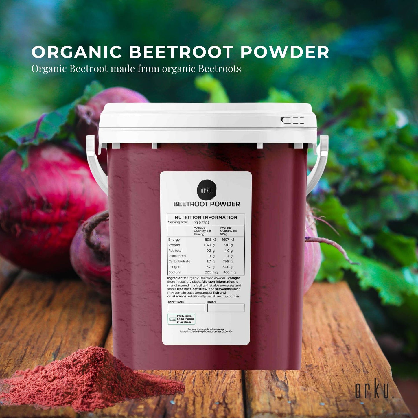 800g Organic Beetroot Powder Bucket Superfood Beet Root Supplement Beta Vulgaris-1