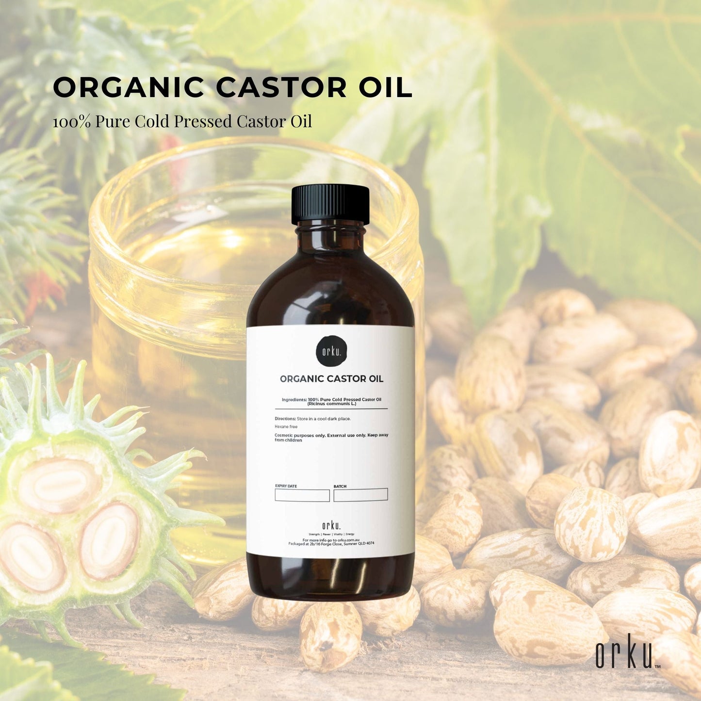 Organic Castor Oil - Hexane Free Cold Pressed Anti Oxidant Skin Hair Care-1