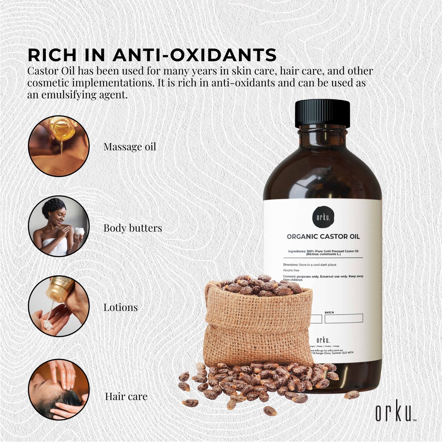 Organic Castor Oil - Hexane Free Cold Pressed Anti Oxidant Skin Hair Care-2