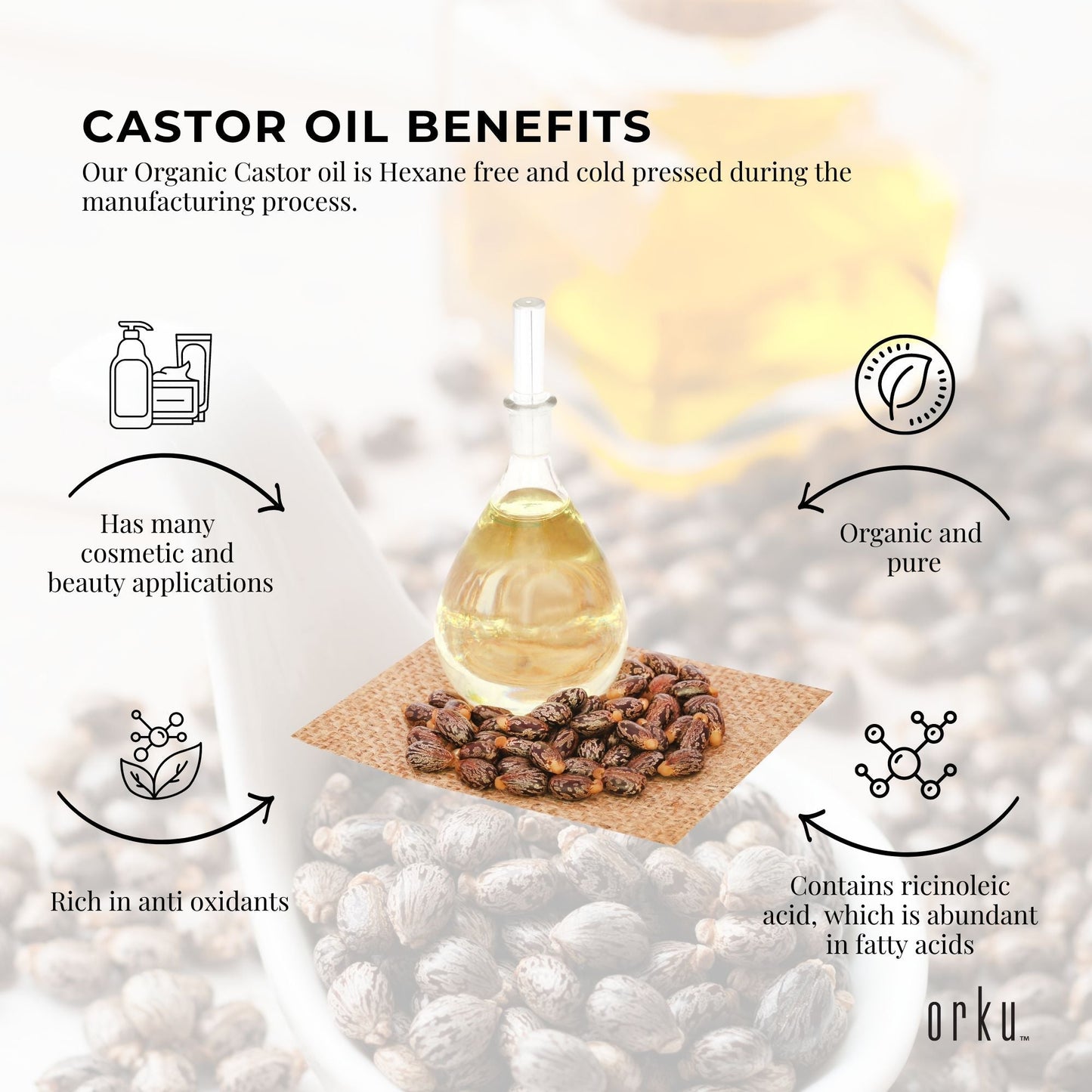 Organic Castor Oil - Hexane Free Cold Pressed Anti Oxidant Skin Hair Care-3