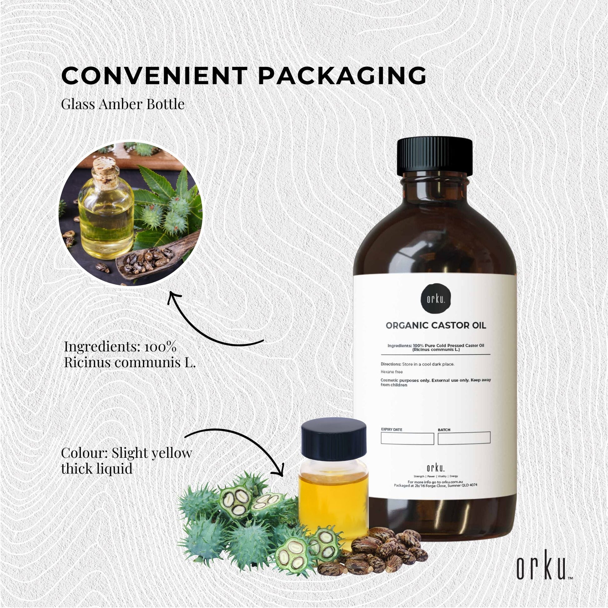 Organic Castor Oil - Hexane Free Cold Pressed Anti Oxidant Skin Hair Care-4