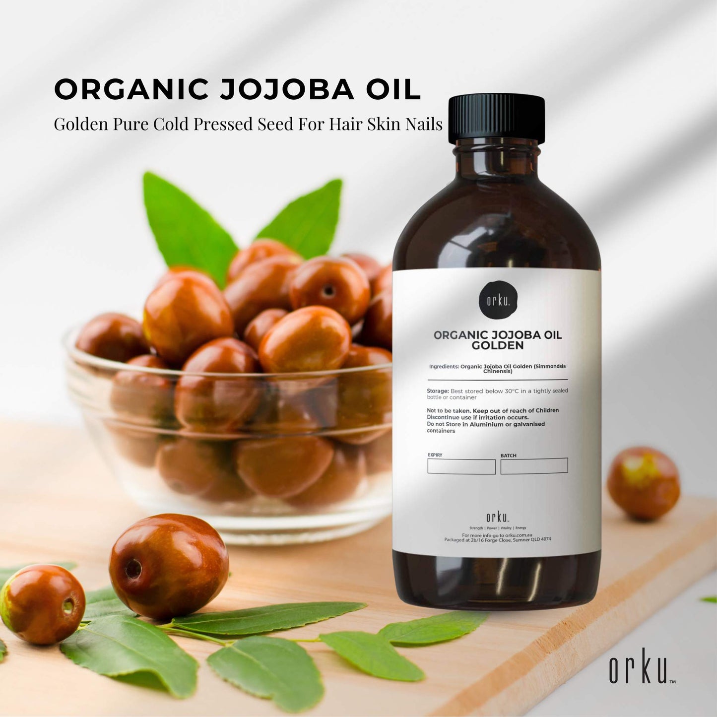 Organic Jojoba Oil - Golden Pure Cold Pressed Seed For Hair Skin Nails-1