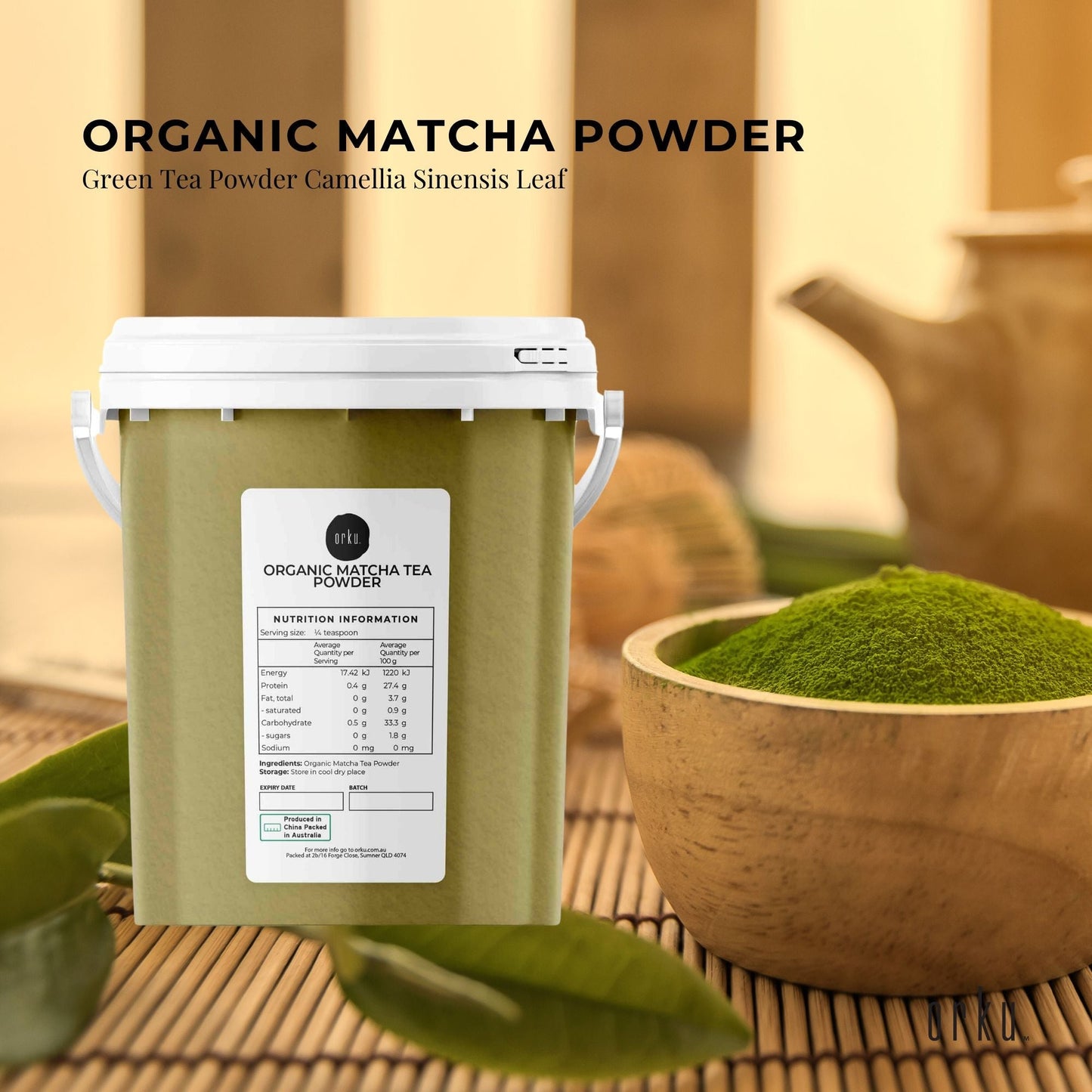 Organic Matcha Green Tea Powder Bucket Camellia Sinensis Leaf Supplementt-3