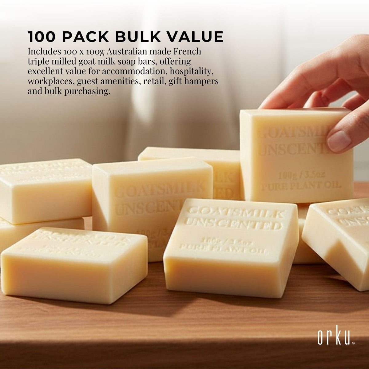 Orku 100 x 100g Unscented Goat Milk Soap Bars Australian Made-4