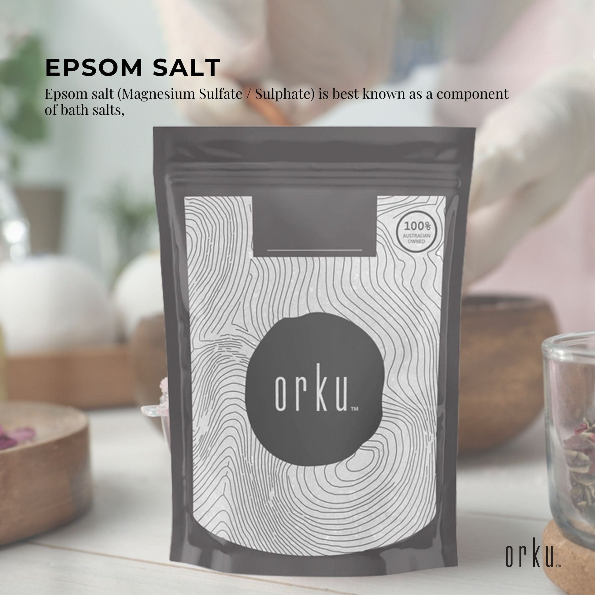 Orku 100g Epsom Salt - Magnesium Sulphate Bath Salts For Skin Body Sulfate-1