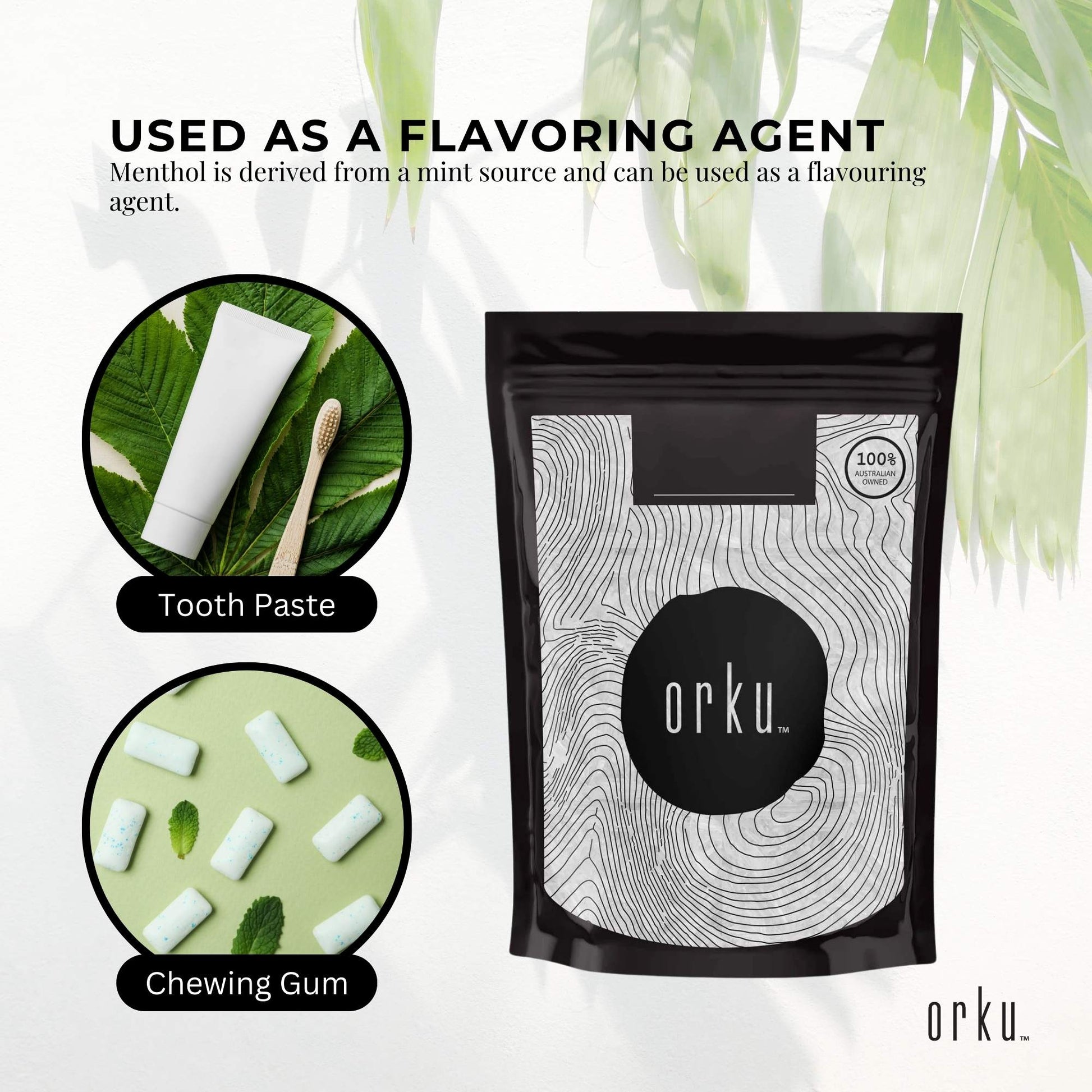 Orku 100g Menthol Crystals - USP Grade L-Menthol Mint Flakes C10H200-3