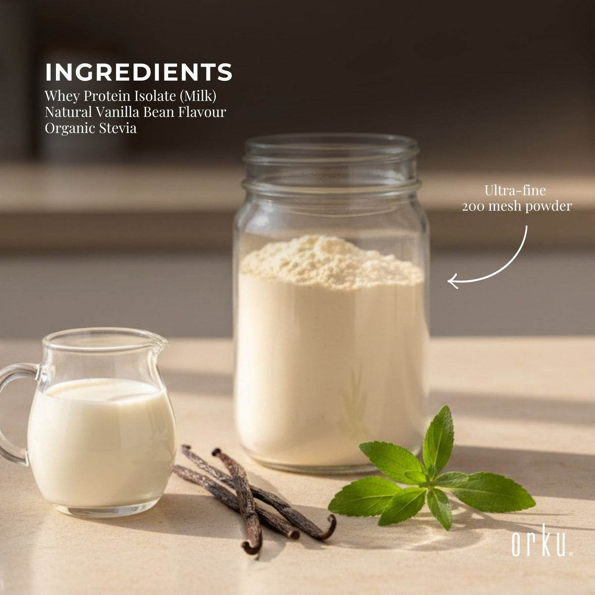 Orku 1Kg Whey Protein Isolate WPI Vanilla Powder Jar-3