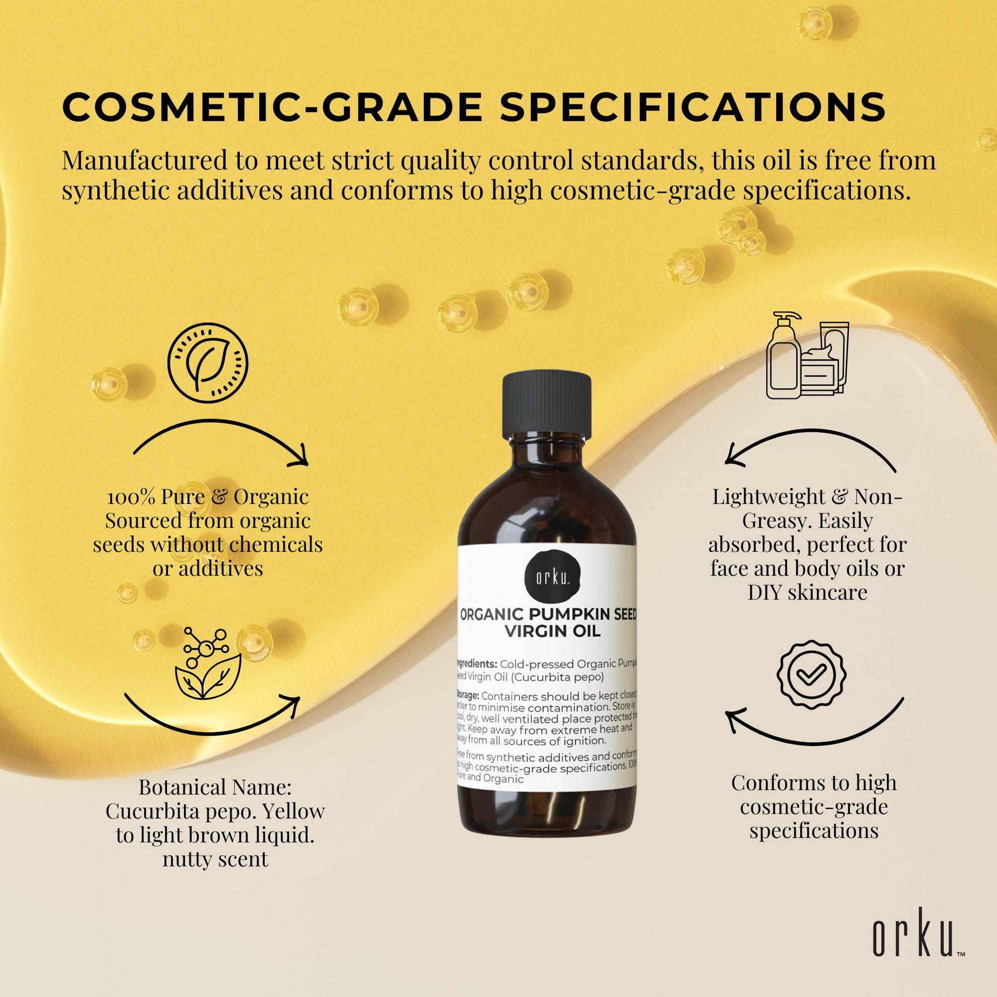 Orku 100ml Organic Pumpkin Seed Oil – Virgin Cold Pressed Unrefined Cosmetic Gr.-3