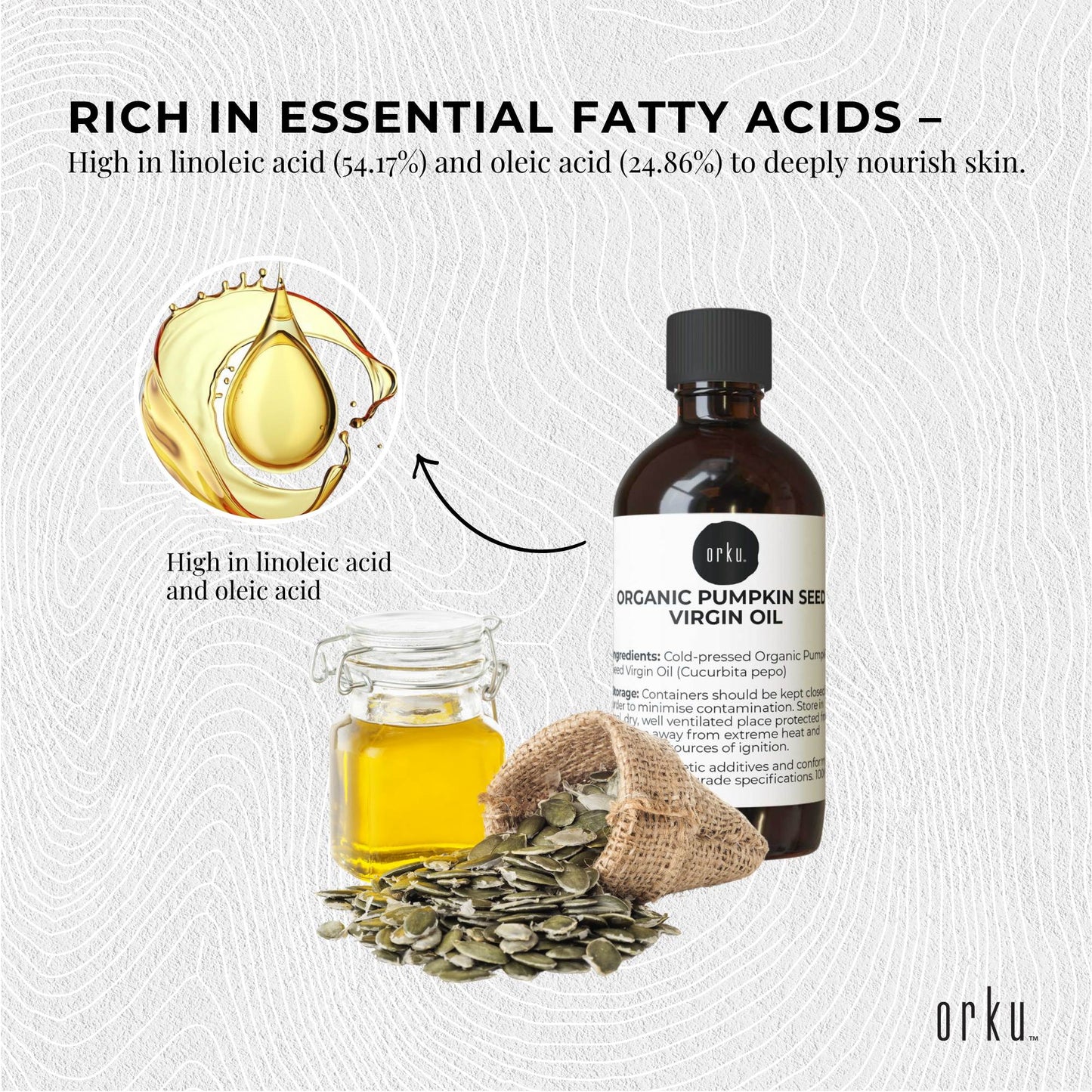 Orku 100ml Organic Pumpkin Seed Oil – Virgin Cold Pressed Unrefined Cosmetic Gr.-4