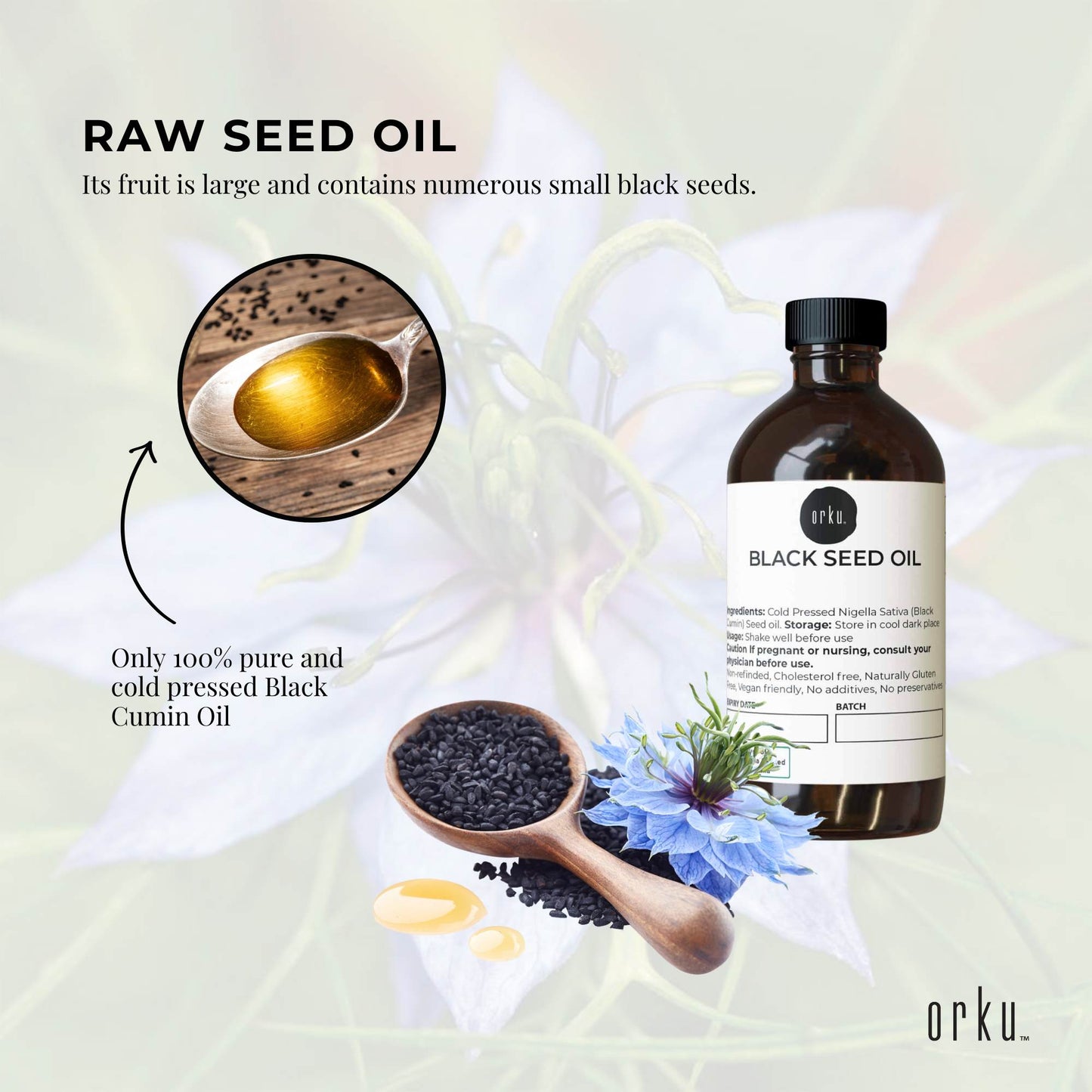 Orku 100ml Pure Black Seed Oil Cold Pressed 100% Ethiopian Nigella Sativa Cumin-3