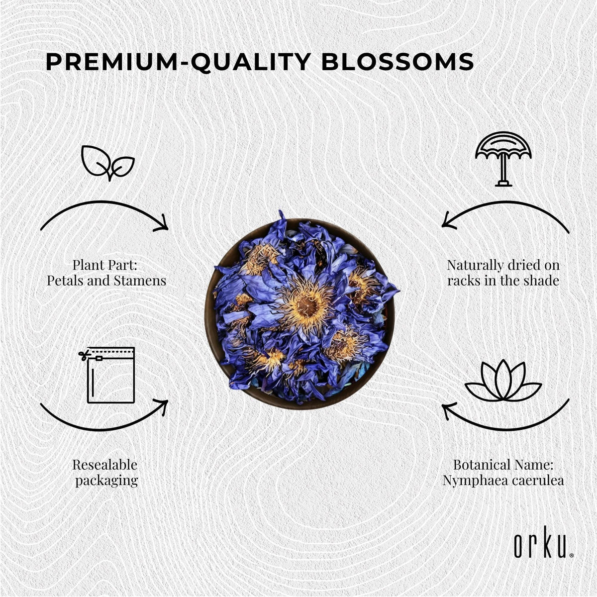 Orku 400g Blue Lotus Flowers - Dried Whole Open Lily Nymphaea Caerulea-3