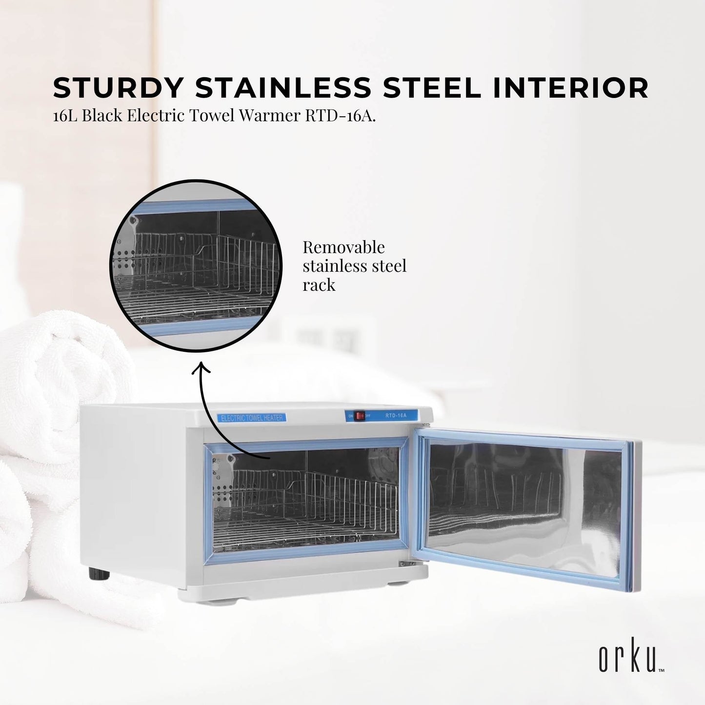 Orku 16L White UV Electric Towel Warmer Steriliser Cabinet Salon Spa Heat Sanitiser-3