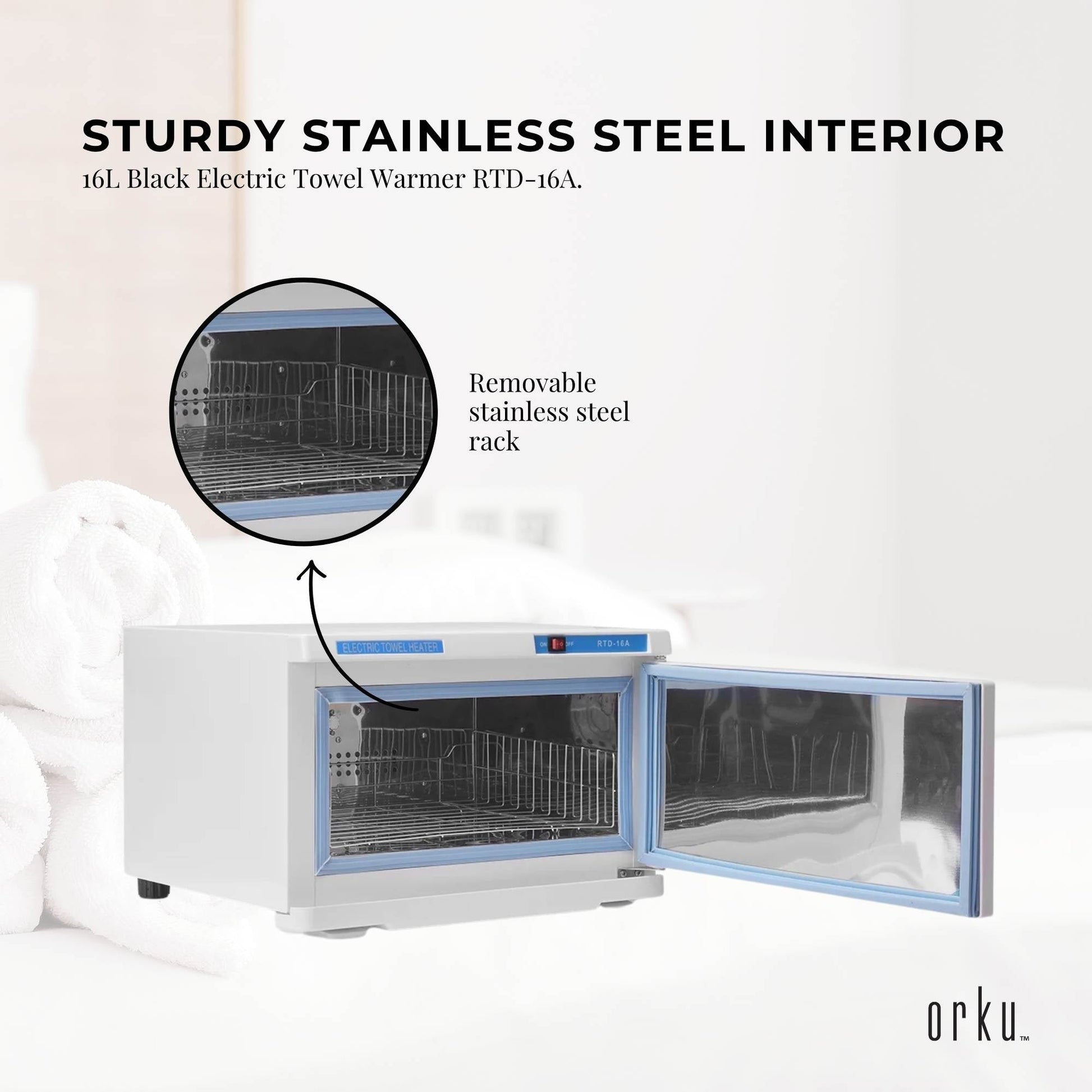 Orku 16L White UV Electric Towel Warmer Steriliser Cabinet Salon Spa Heat Sanitiser-3