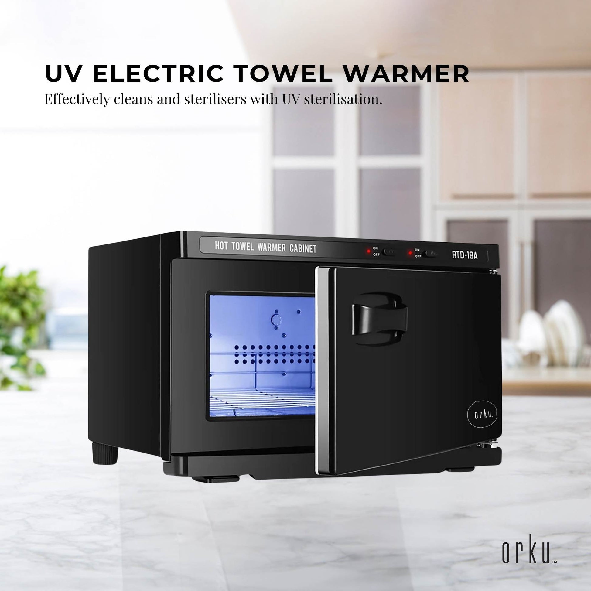 Orku 18L Black UV Electric Towel Warmer Steriliser Cabinet Salon Heat Sanitiser-1