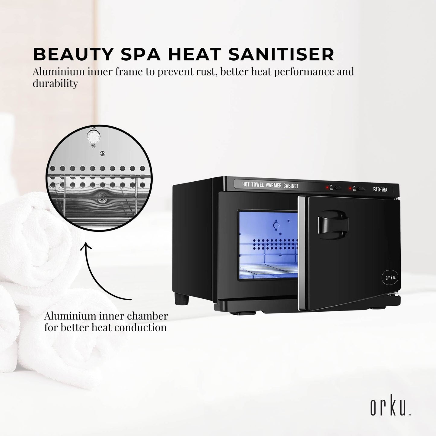 Orku 18L Black UV Electric Towel Warmer Steriliser Cabinet Salon Heat Sanitiser-3