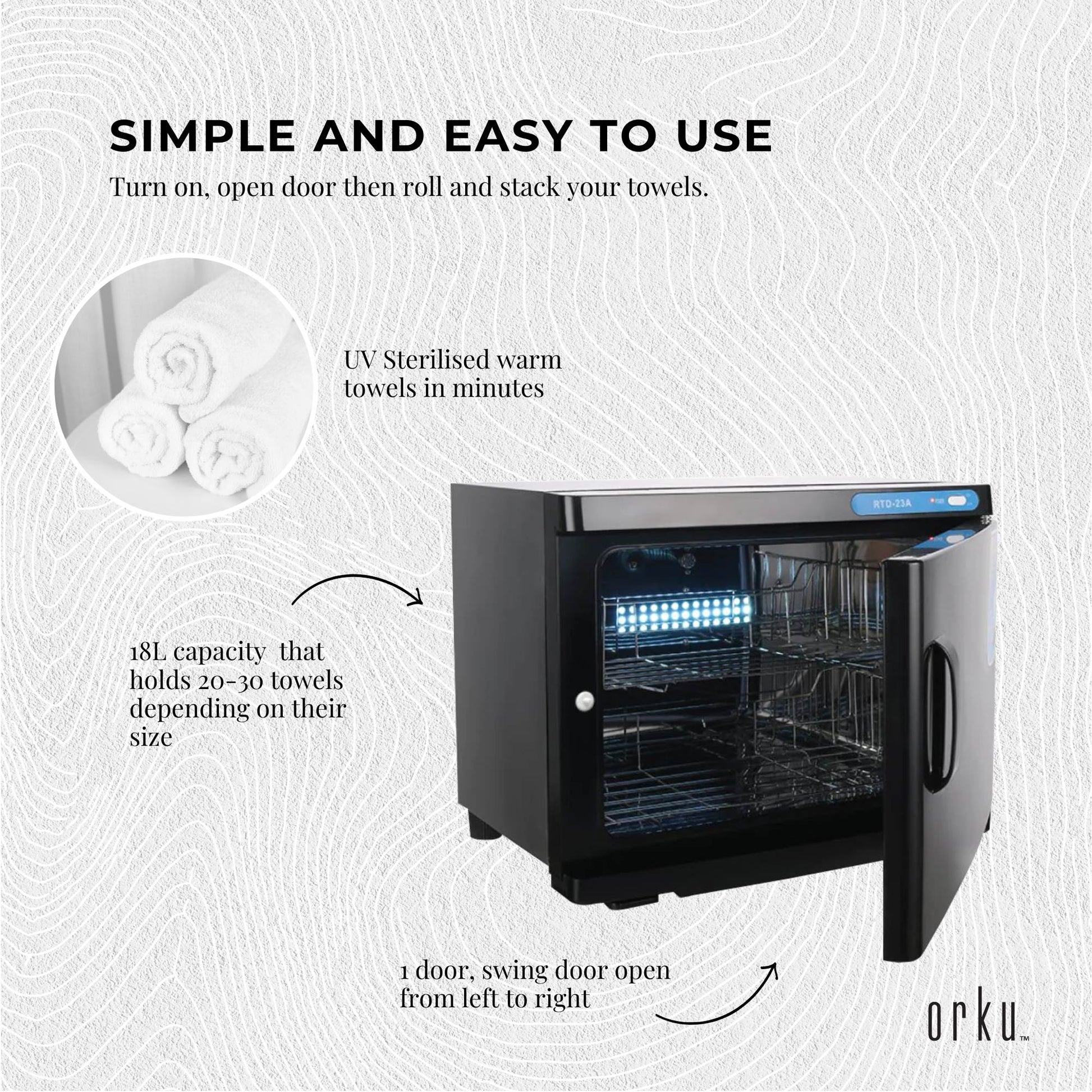 Orku 18L Black UV Electric Towel Warmer Steriliser Cabinet Salon Heat Sanitiser-4